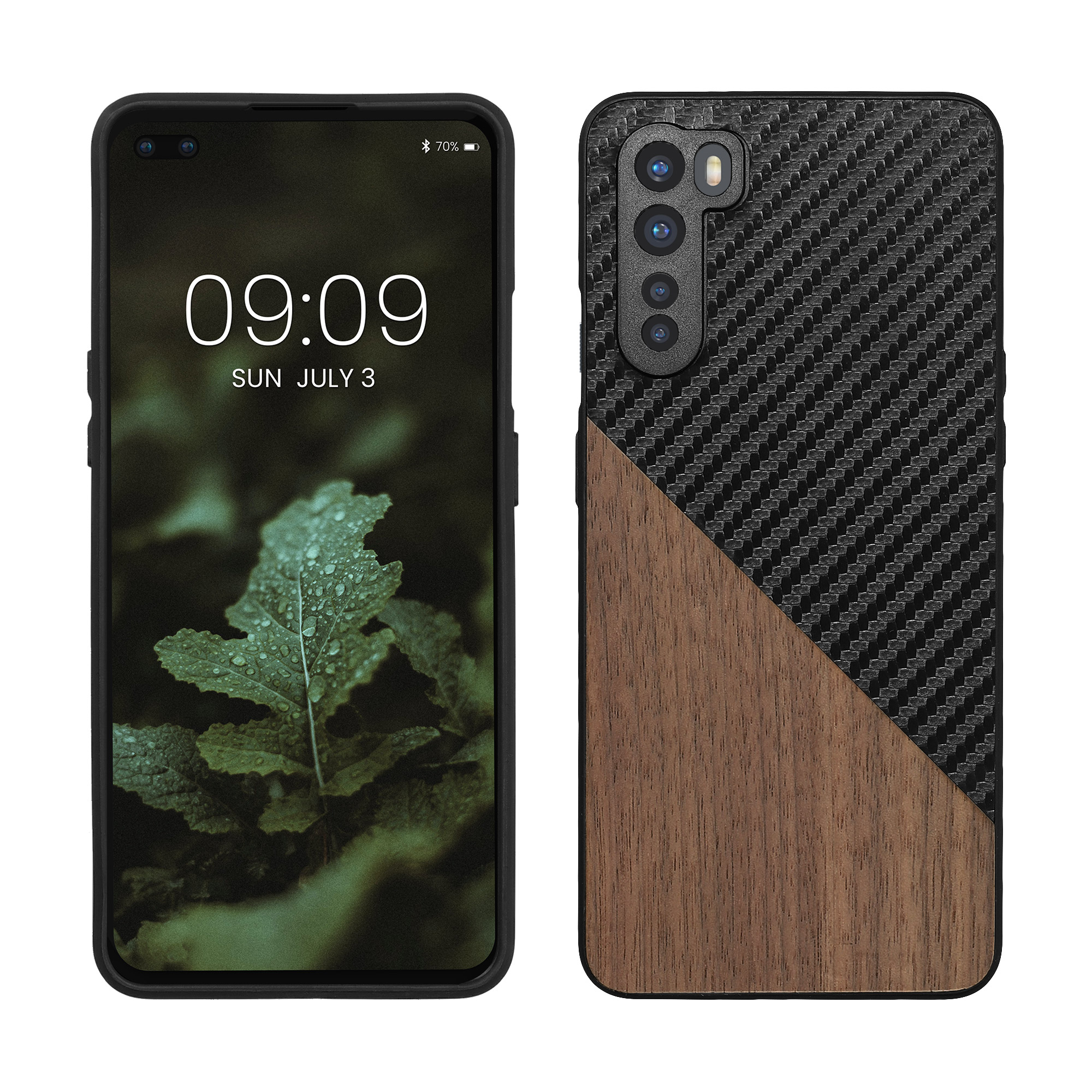 Kwmobile Dřevěný kryt OnePlus Nord tmavě hnědá / černá