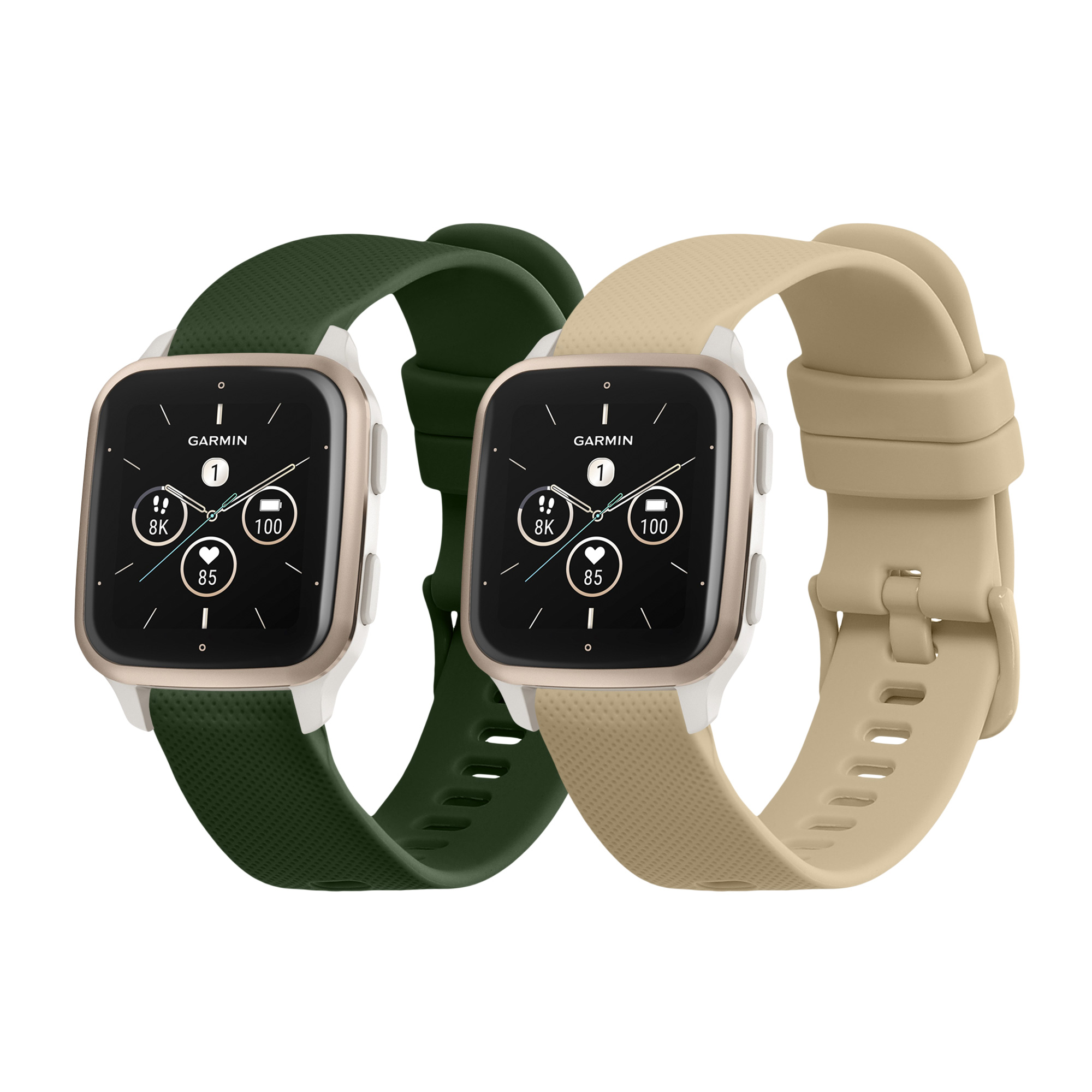 2 ks Řemínek kwmobile pro Garmin Venu Sq 2 Music / Sq 2 / Vivoactive 6 / Vivoactive 5 - tmavě zelená / béžová
