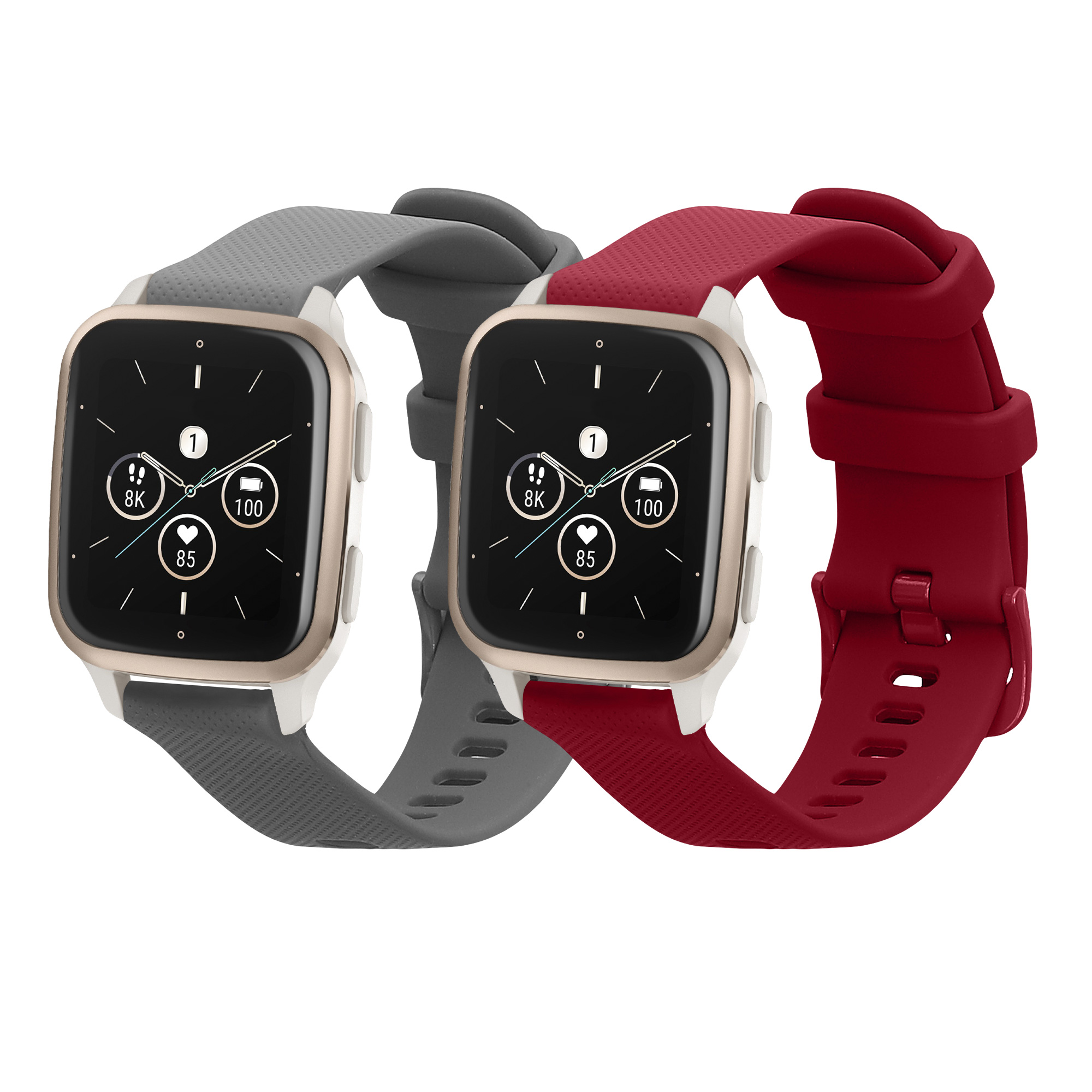 2 ks Řemínek kwmobile pro Garmin Venu Sq 2 Music / Sq 2 / Vivoactive 6 / Vivoactive 5 - šedá / bordó