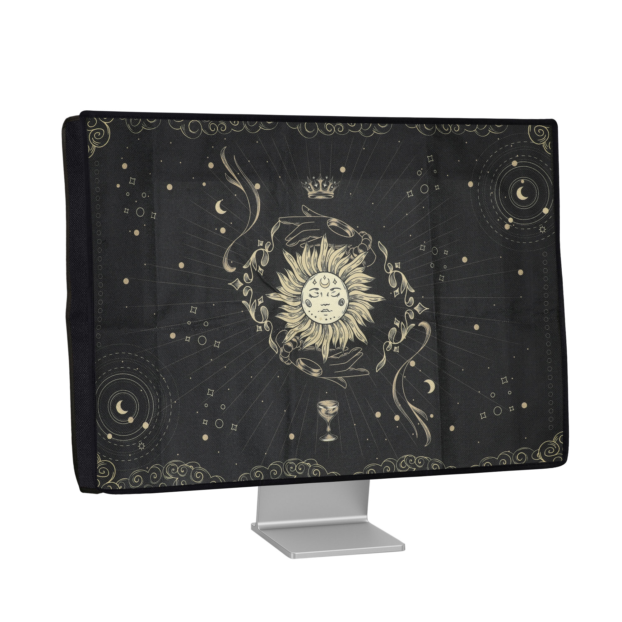 Ochranný kryt proti prachu pro 24-26" monitor kwmobile - motiv tarotová karta tmavě modrá / žlutá / černá