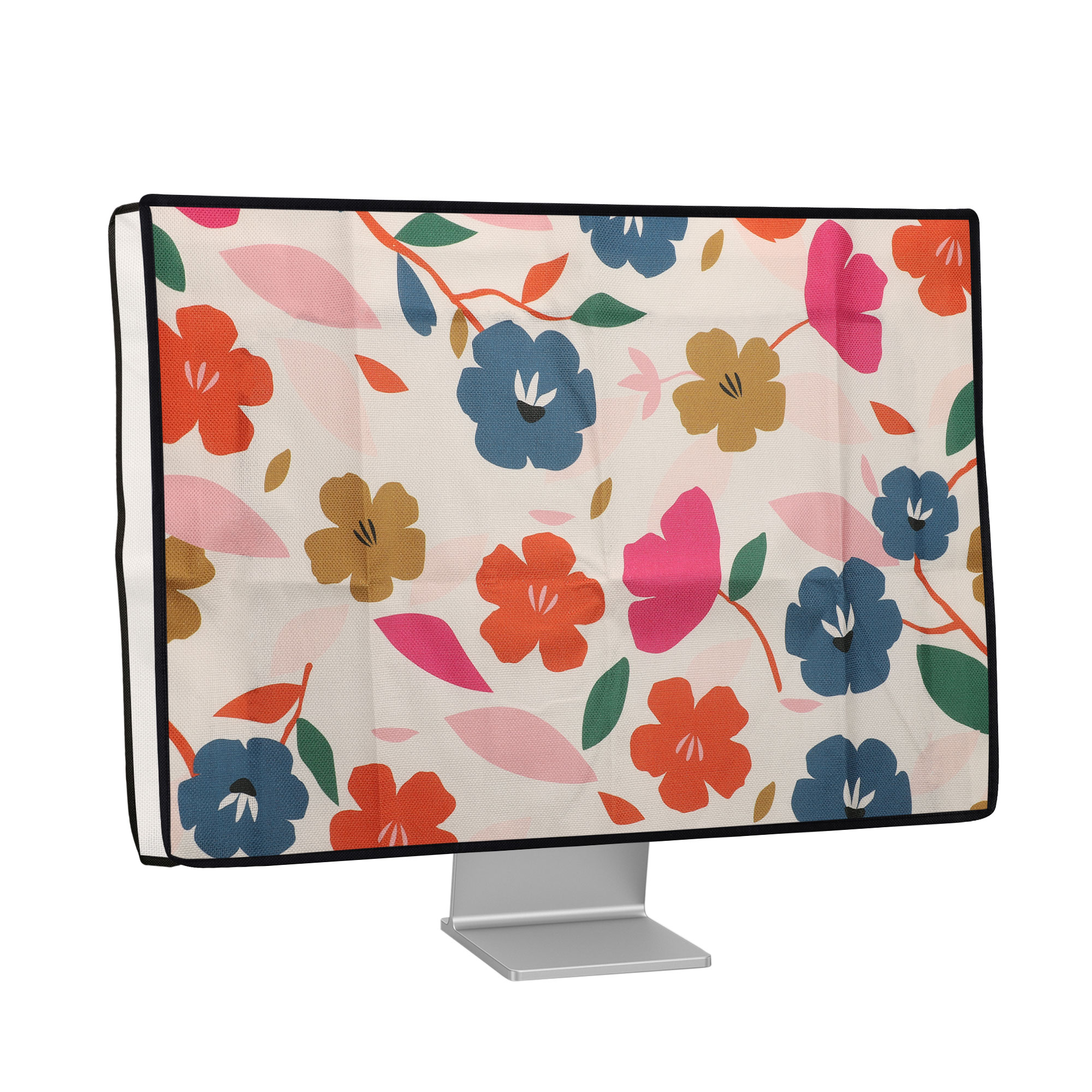 Ochranný kryt proti prachu pro 27-28" monitor kwmobile - motiv barevné květiny tmavě růžová / tmavě modrá / krémová