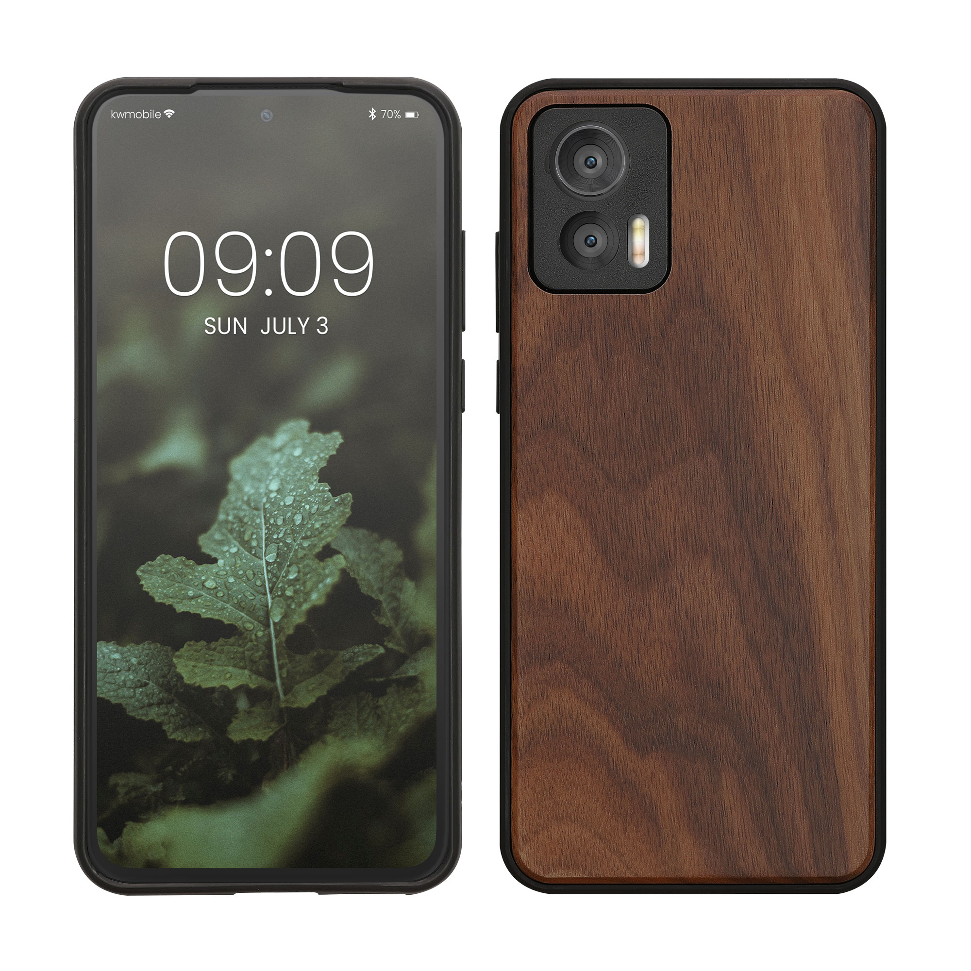 Dřevěný kryt na mobil Motorola Edge 30 Neo kwmobile dřevěný tmavě hnědý