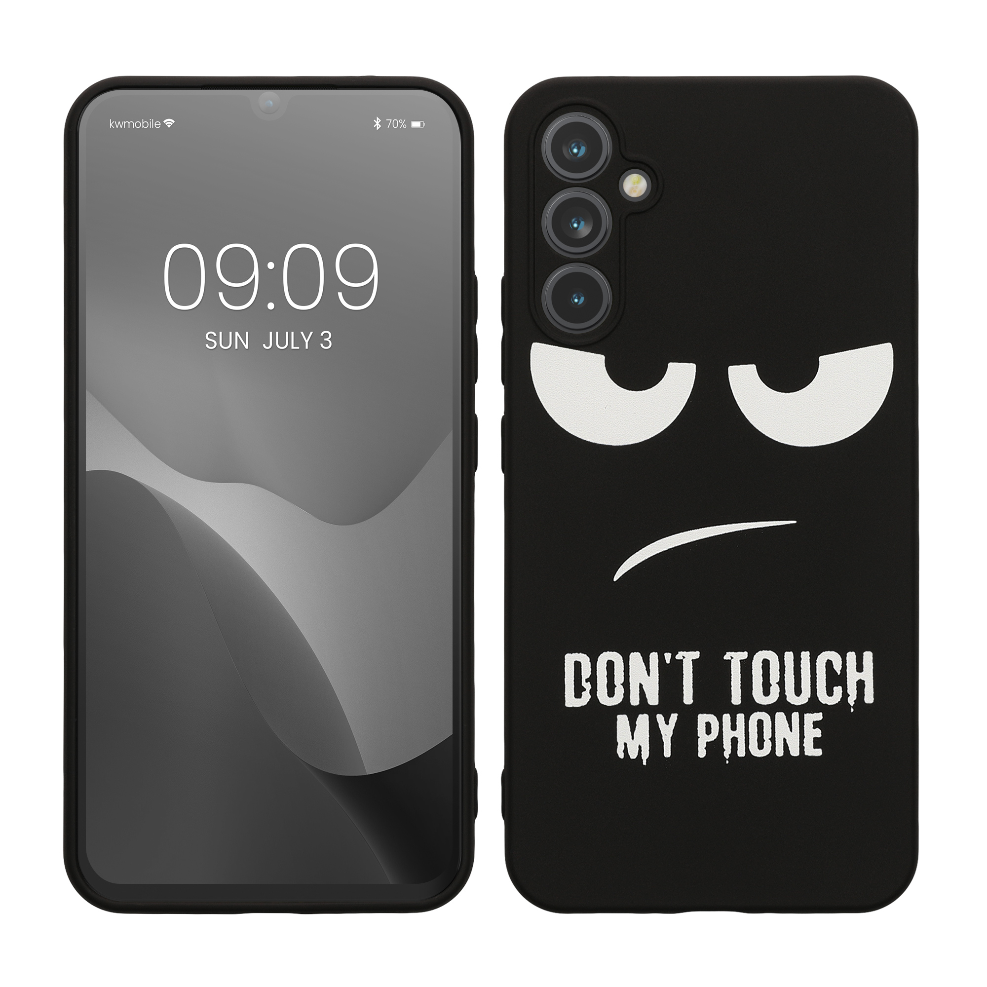 Kryt na mobil Samsung Galaxy A34 5G - kwmobile Motiv Don't Touch My Phone bílo-černý