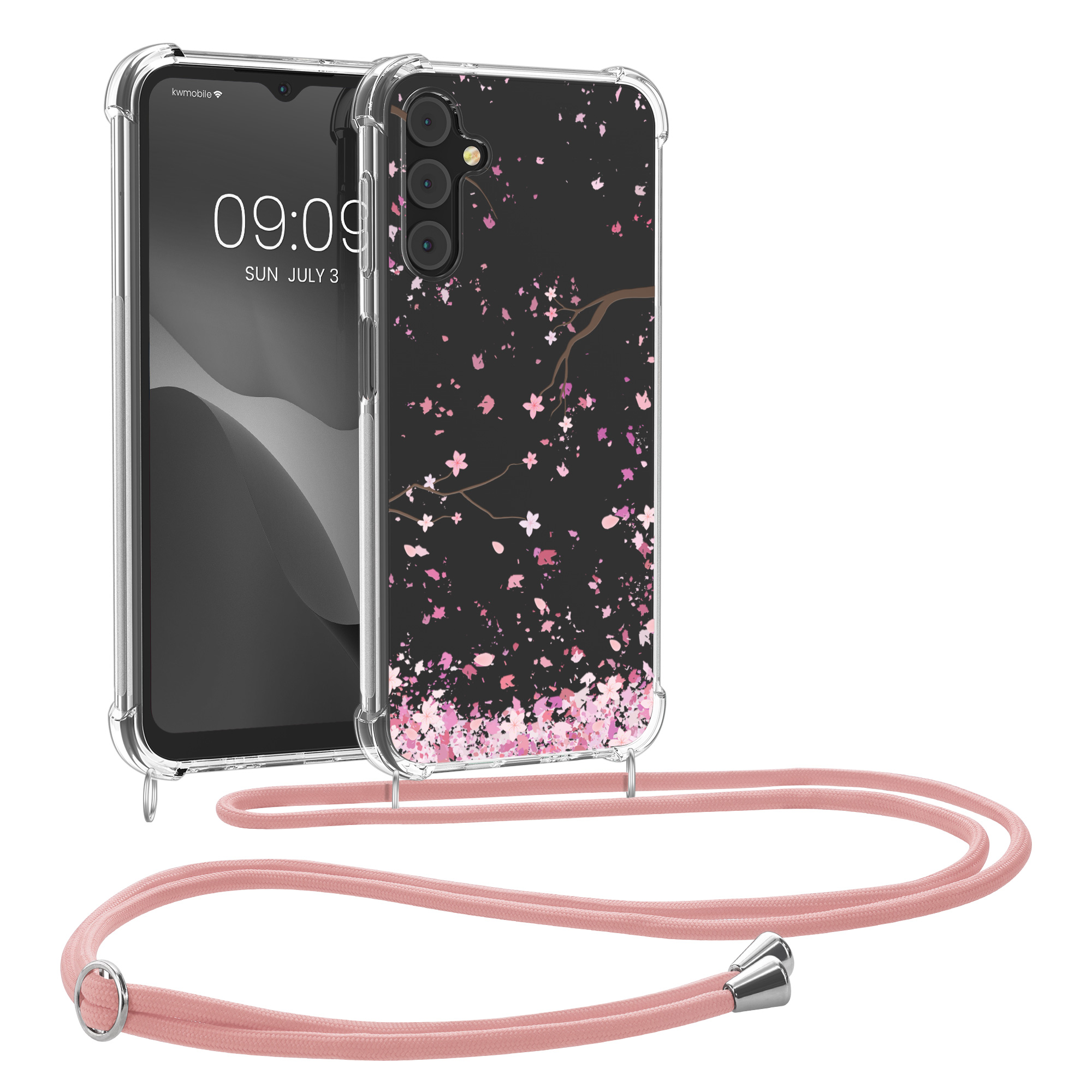 Crossbody kryt na mobil Samsung Galaxy A14 5G kwmobile se šňůrkou Cherry Blossoms Pi