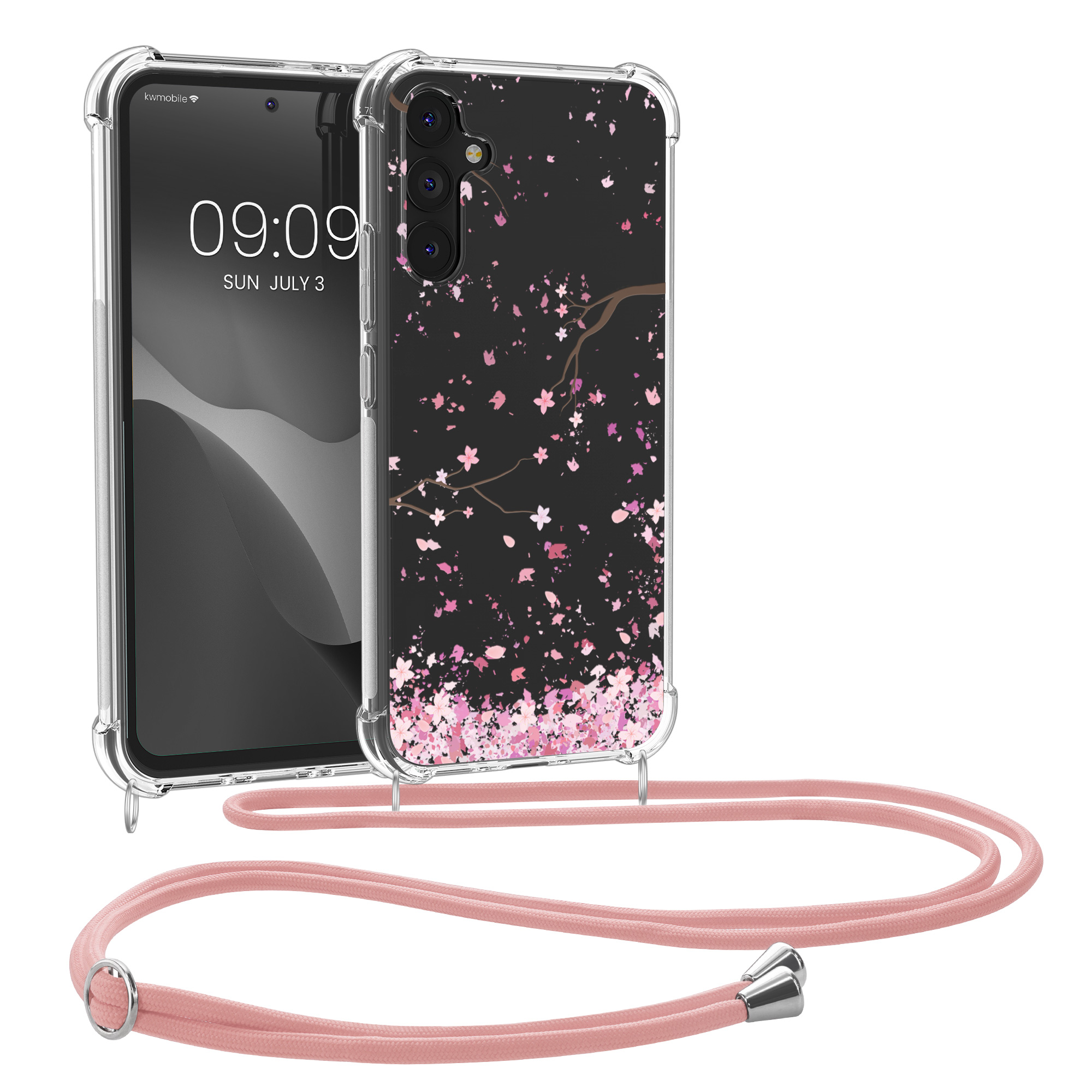 Crossbody kryt na mobil Samsung Galaxy A34 5G kwmobile Cherry Blossoms růžovo-tmavě hnědo-transparentní