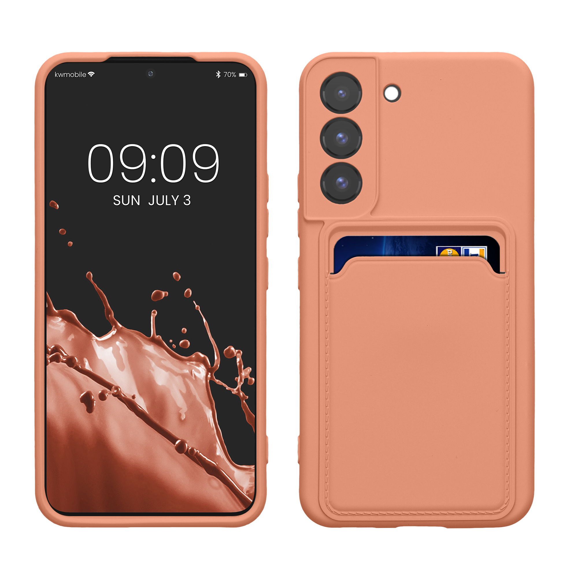 Kryt s kartou na mobil Galaxy S22 kwmobile Card Holder grapefruitově růžová
