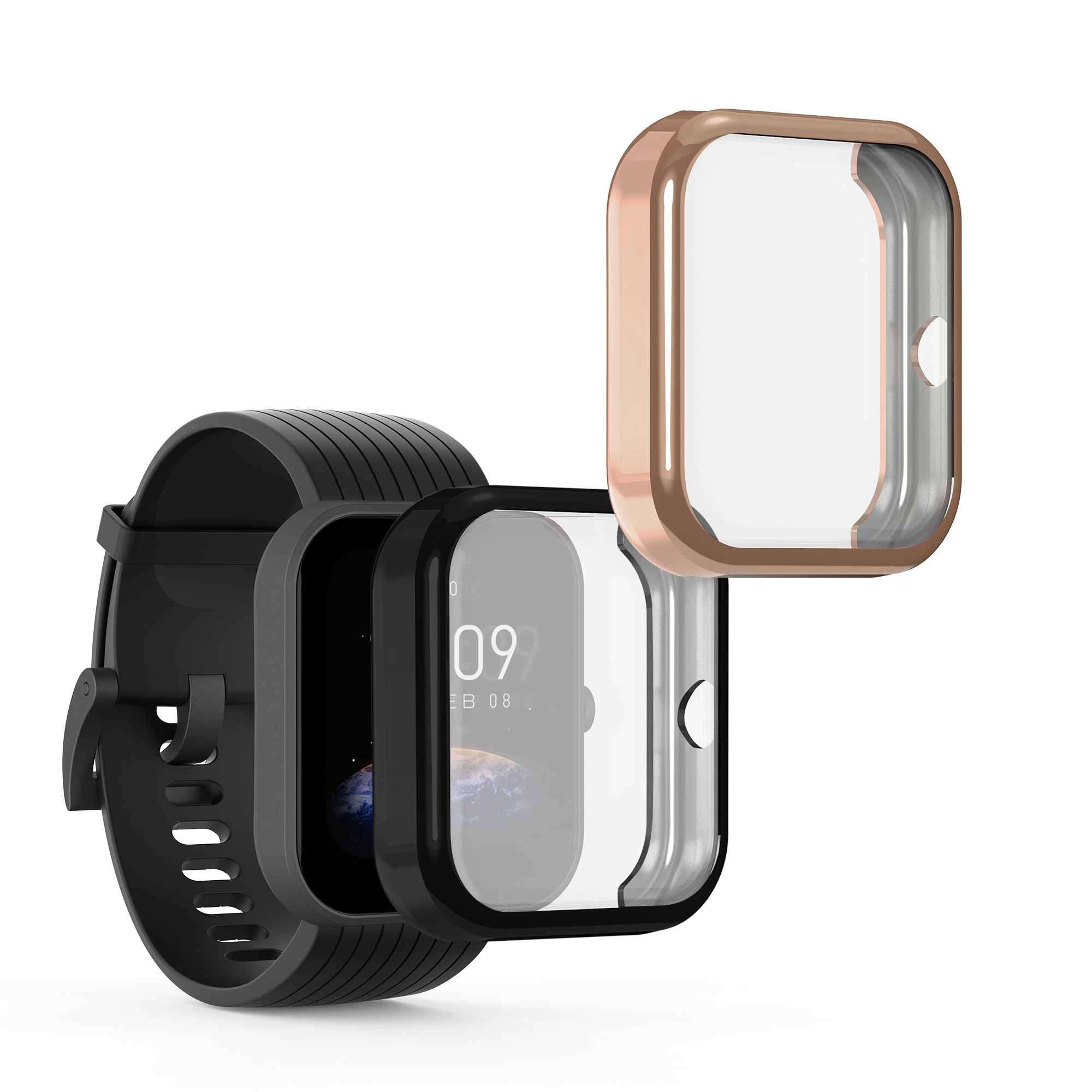 Sada 2 krytů s ochranou displeje pro Huami Amazfit Bip 3 / Bip 3 Pro kwmobile - černá a růžově zlatá 