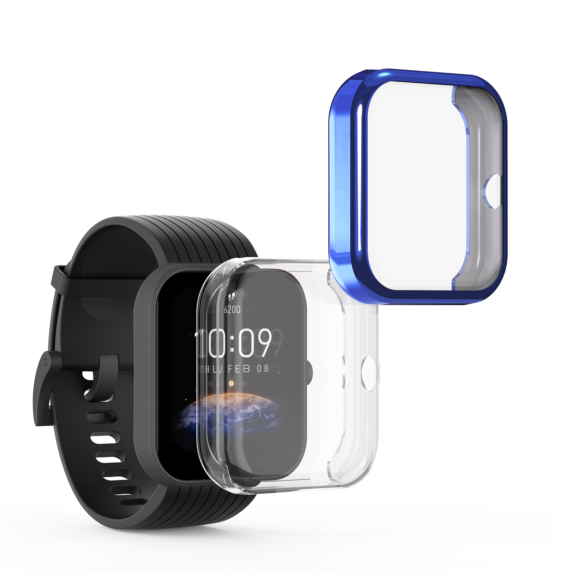 Sada 2 krytů s ochranou displeje pro Huami Amazfit Bip 3 / Bip 3 Pro kwmobile - transparentní a tmavě modrá 
