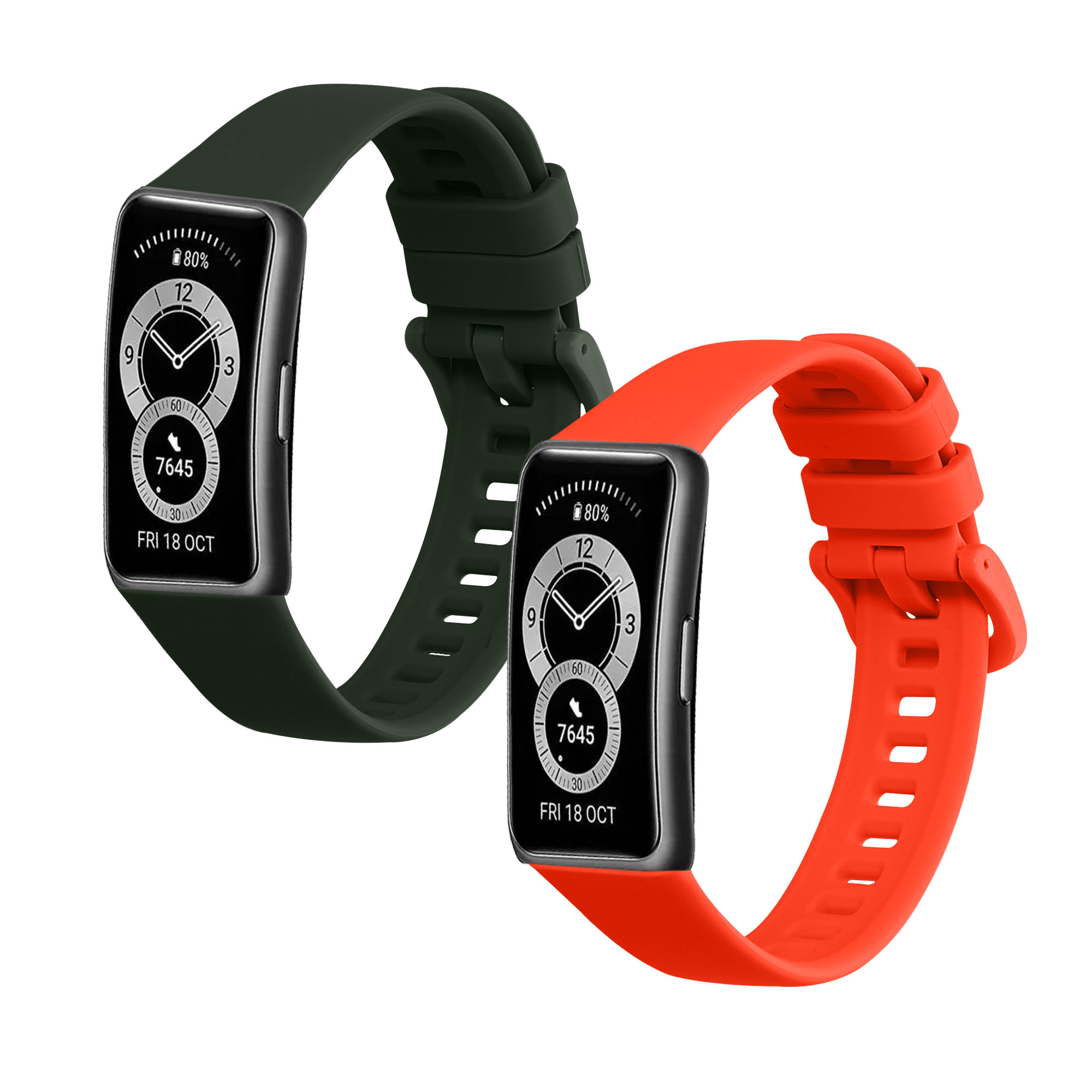 Sada řemínků na chytré hodinky Huawei Band 10 / 9 / 8 2 ks tmavě zeleno-oranžové