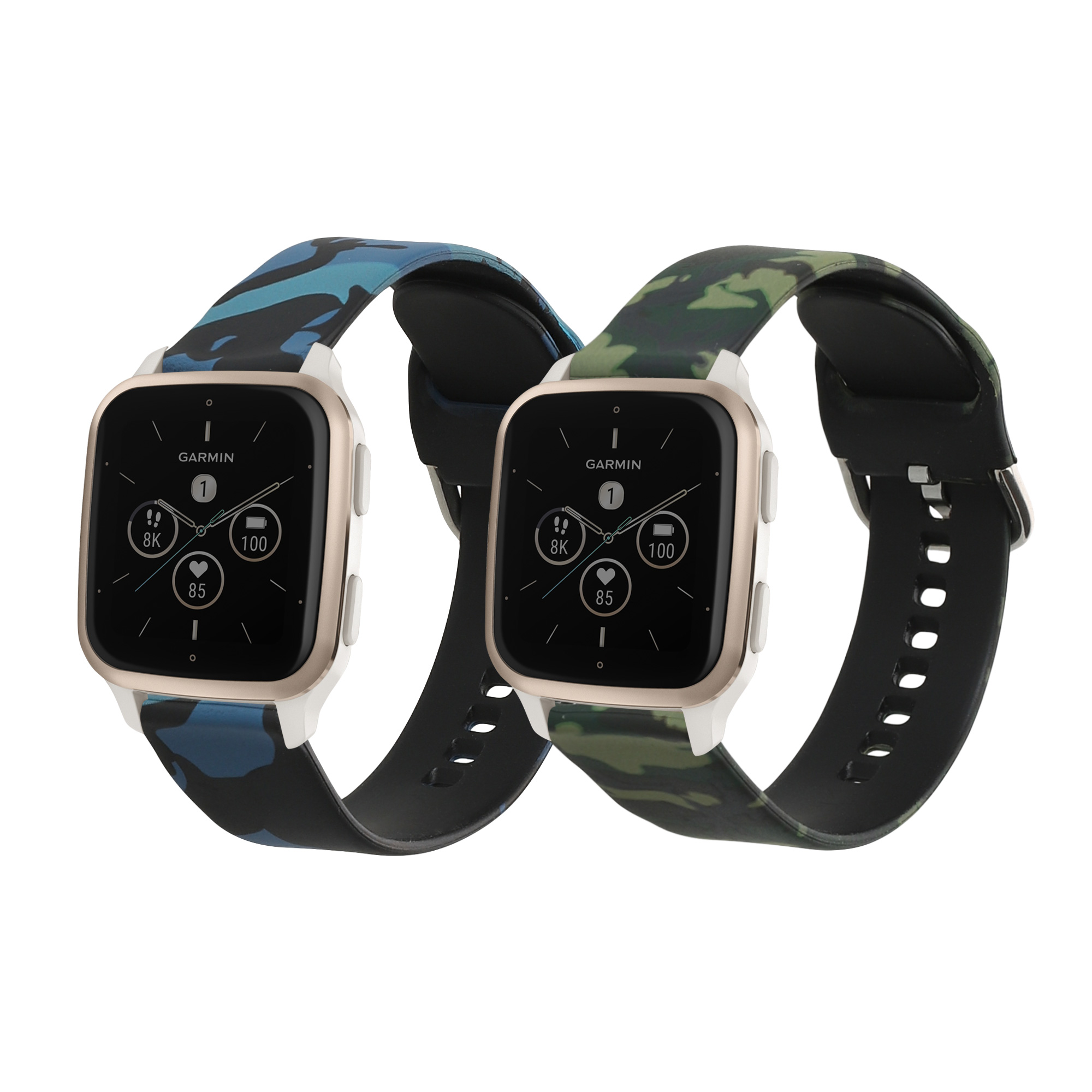 2 ks Řemínek kwmobile pro Garmin Venu Sq 2 Music / Sq 2 - maskáčová černá / světle zelená / tmavě zelená