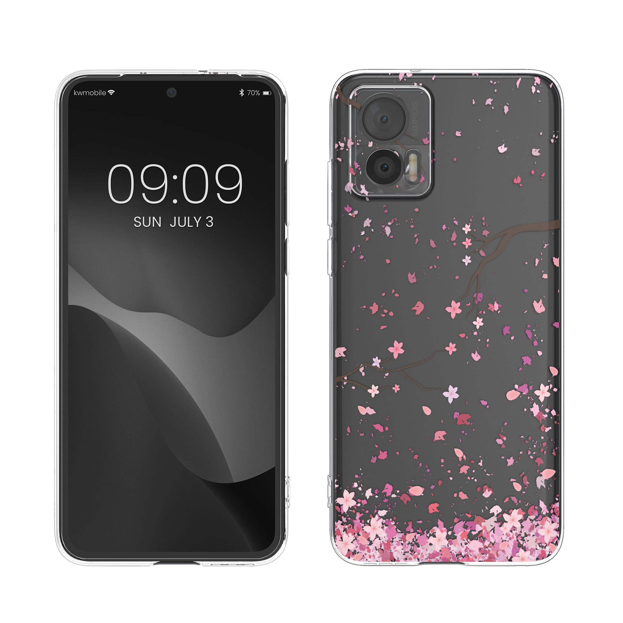 Čirý TPU kryt pro Motorola Edge 30 Neo kwmobile ‑ třešňové květy, růžová / tmavě hnědá / čirá