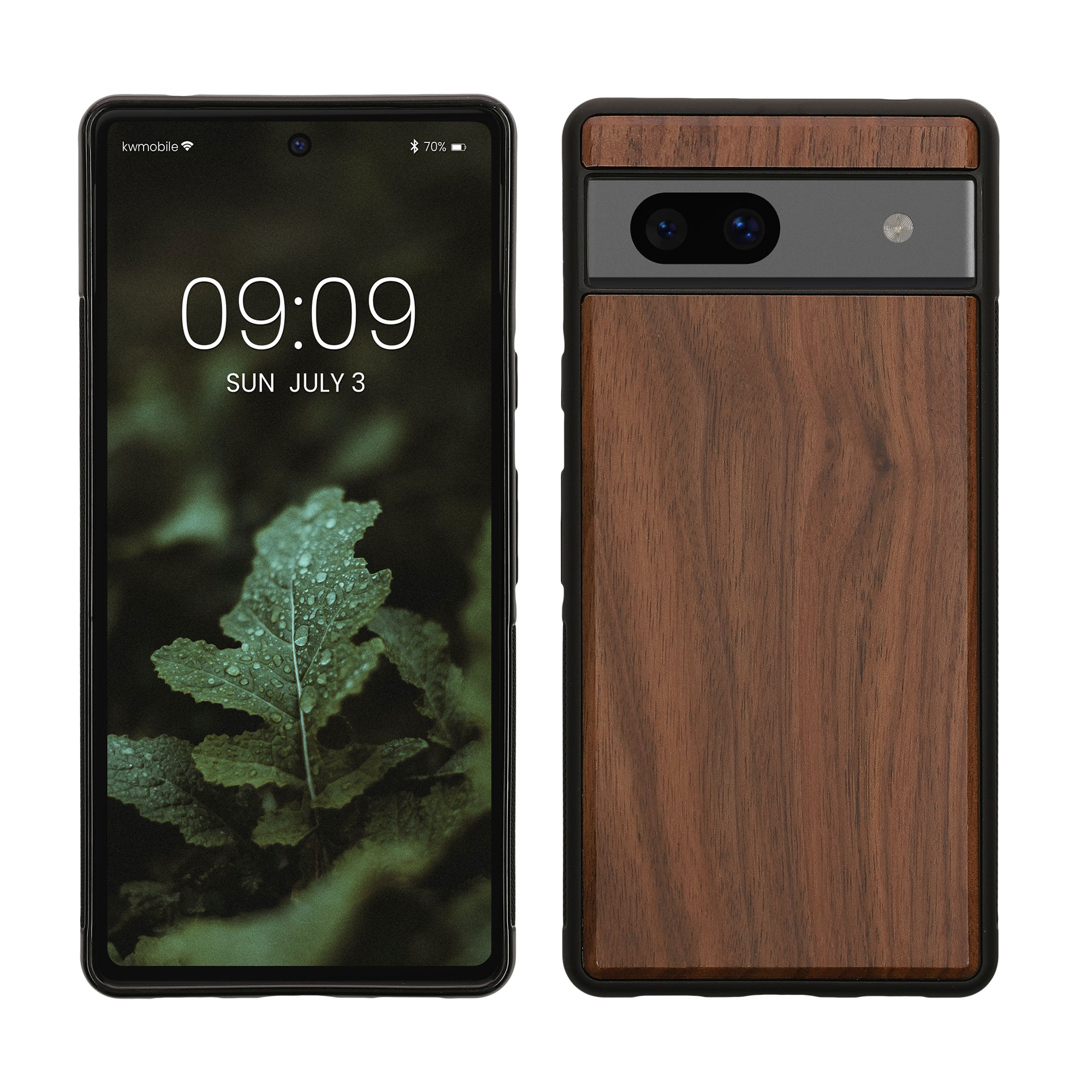 Dřevěný kryt pro Google Pixel 7a s nárazuvzdorným TPU rámečkem kwmobile ‑ tmavě hnědá