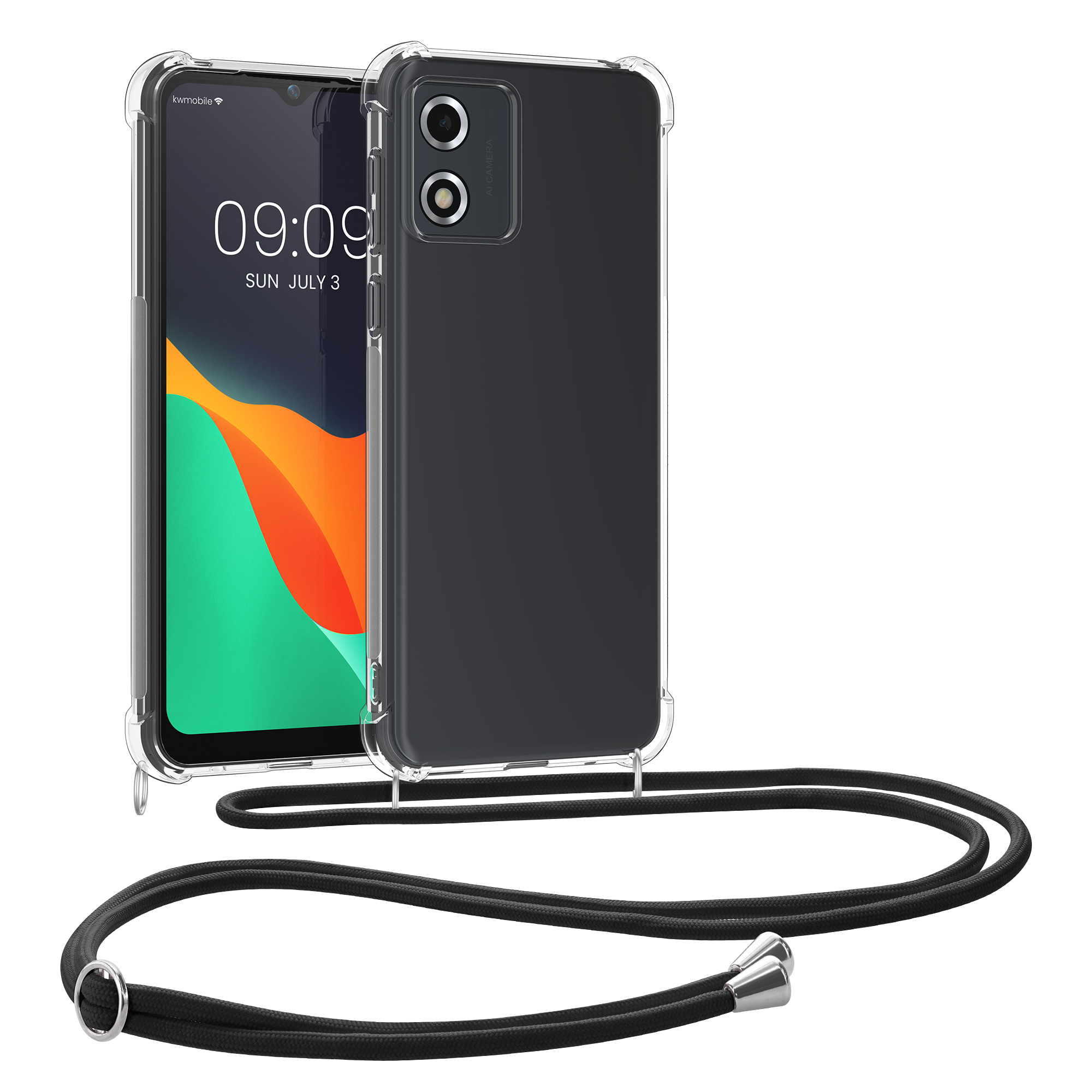 Kryt s popruhem kwmobile pro Motorola Moto E13 - Černá / transparentní