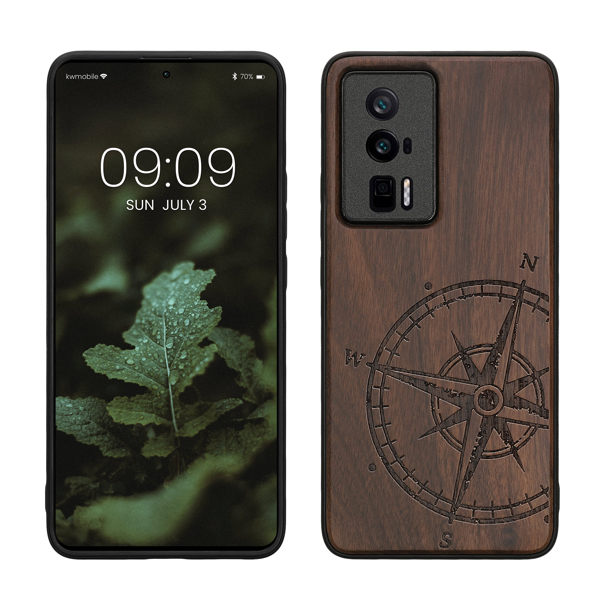 Dřevěný kryt Xiaomi Poco F5 Pro 5G TPU vanička, tmavě hnědý kwmobile