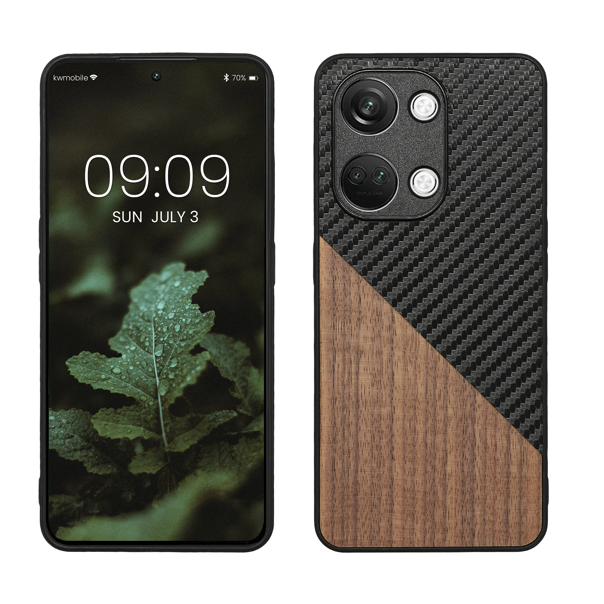 Kwmobile Dřevěný kryt OnePlus Nord 3 5G tmavě hnědá / černá