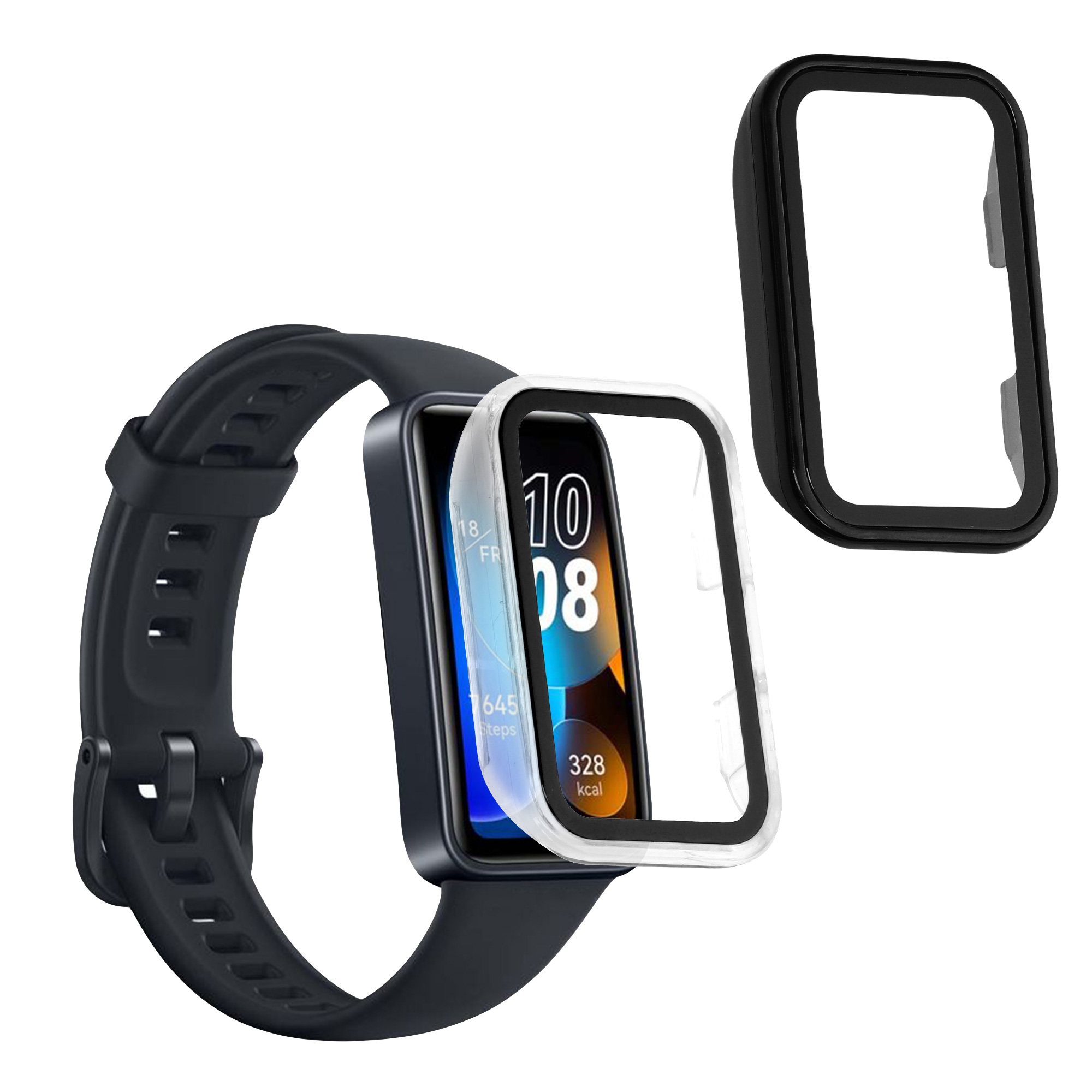 Ochranný rámeček se sklem na fitness náramek Huawei Band 9 / Band 8 Case 2 ks transparentně-černé