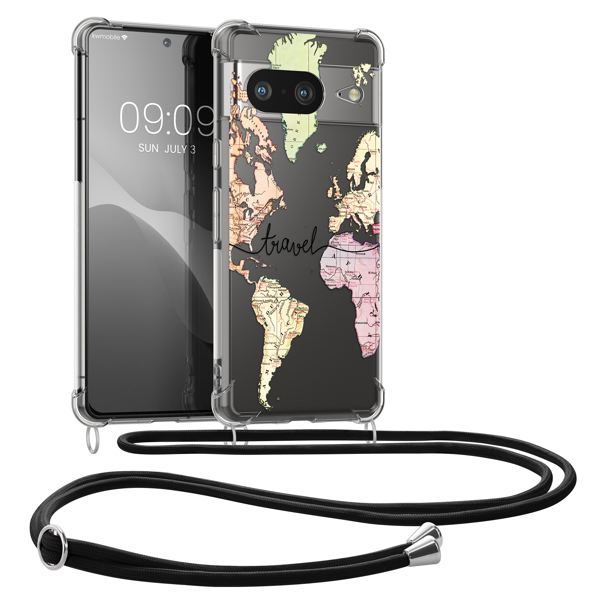 Crossbody kryt kwmobile Google Pixel 8 - černý / vícebarevný / transparentní