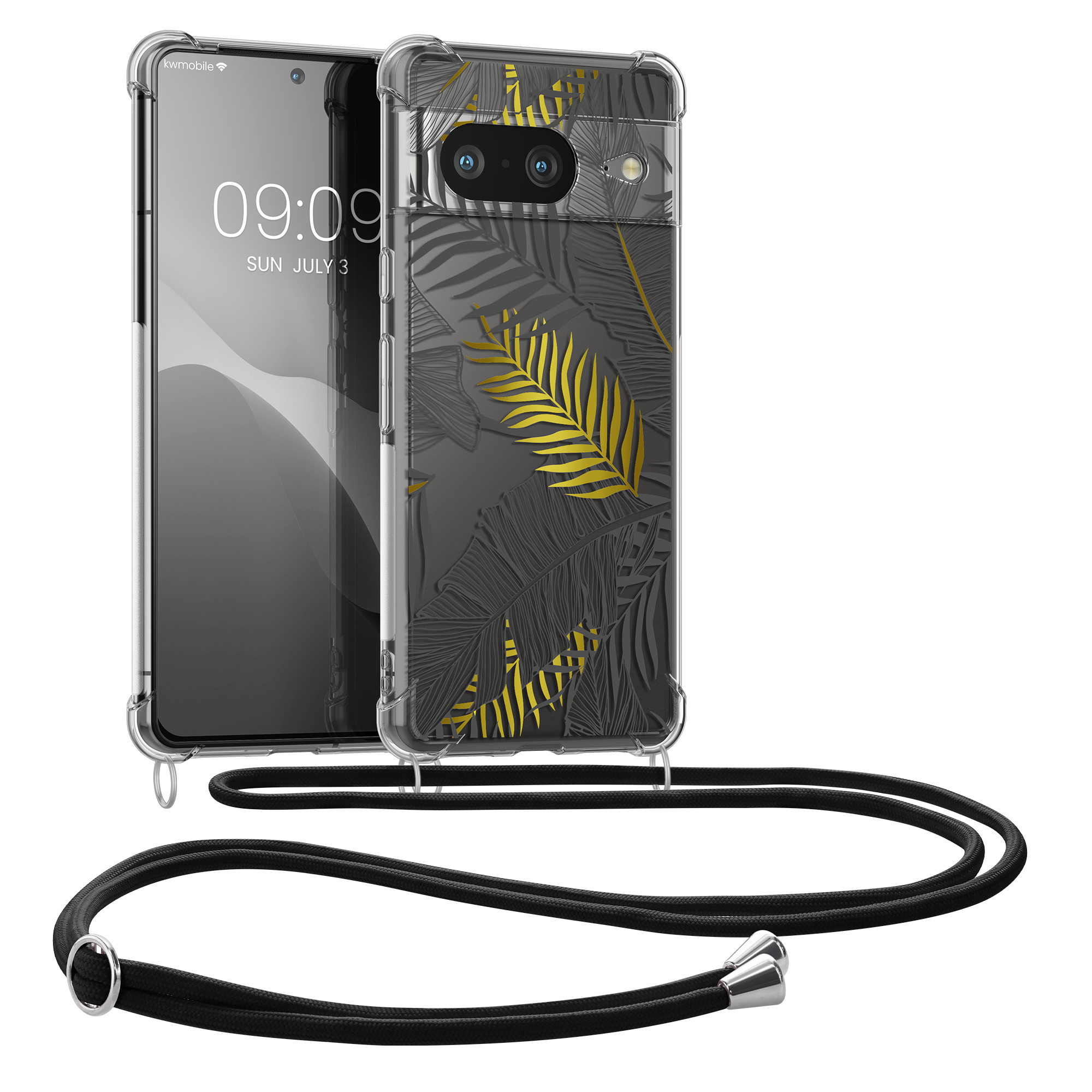 Crossbody kryt kwmobile pro Google Pixel 8 - palmové listy - žluté / šedé / transparentní