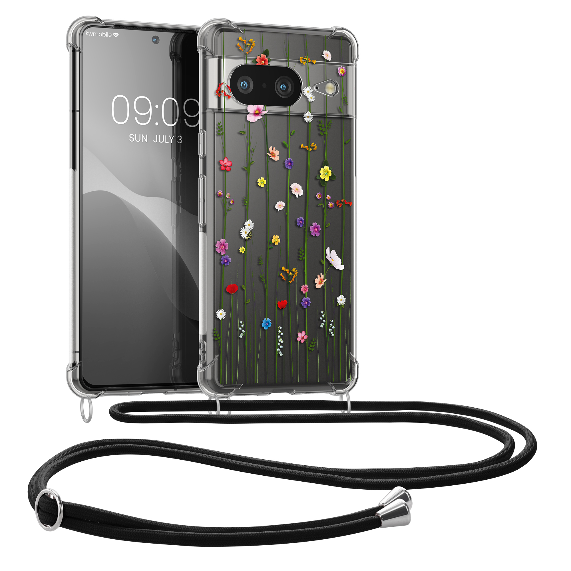 Crossbody kryt kwmobile pro Google Pixel 8 - motivy lučních květů - vícebarevné / transparentní