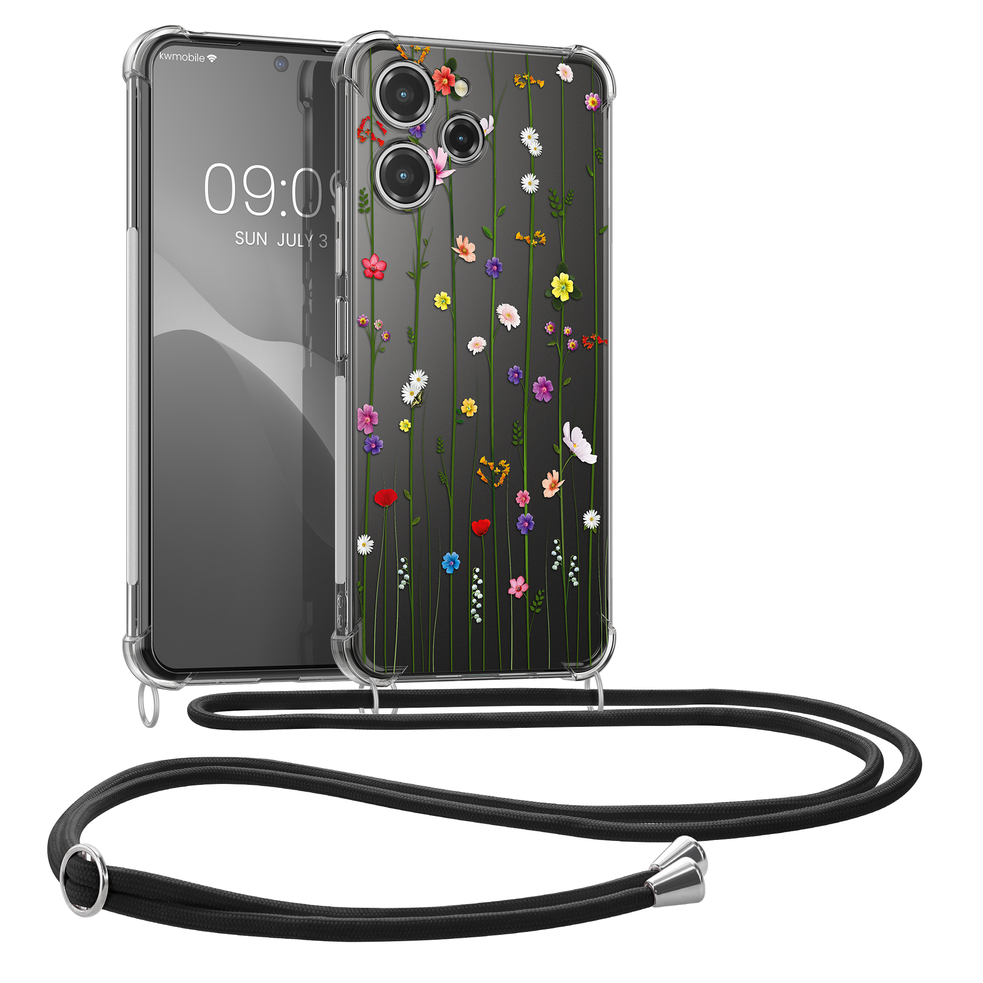 Kryt Xiaomi Redmi 12 crossbody popruh divoké kvítí - vícebarevná kwmobile