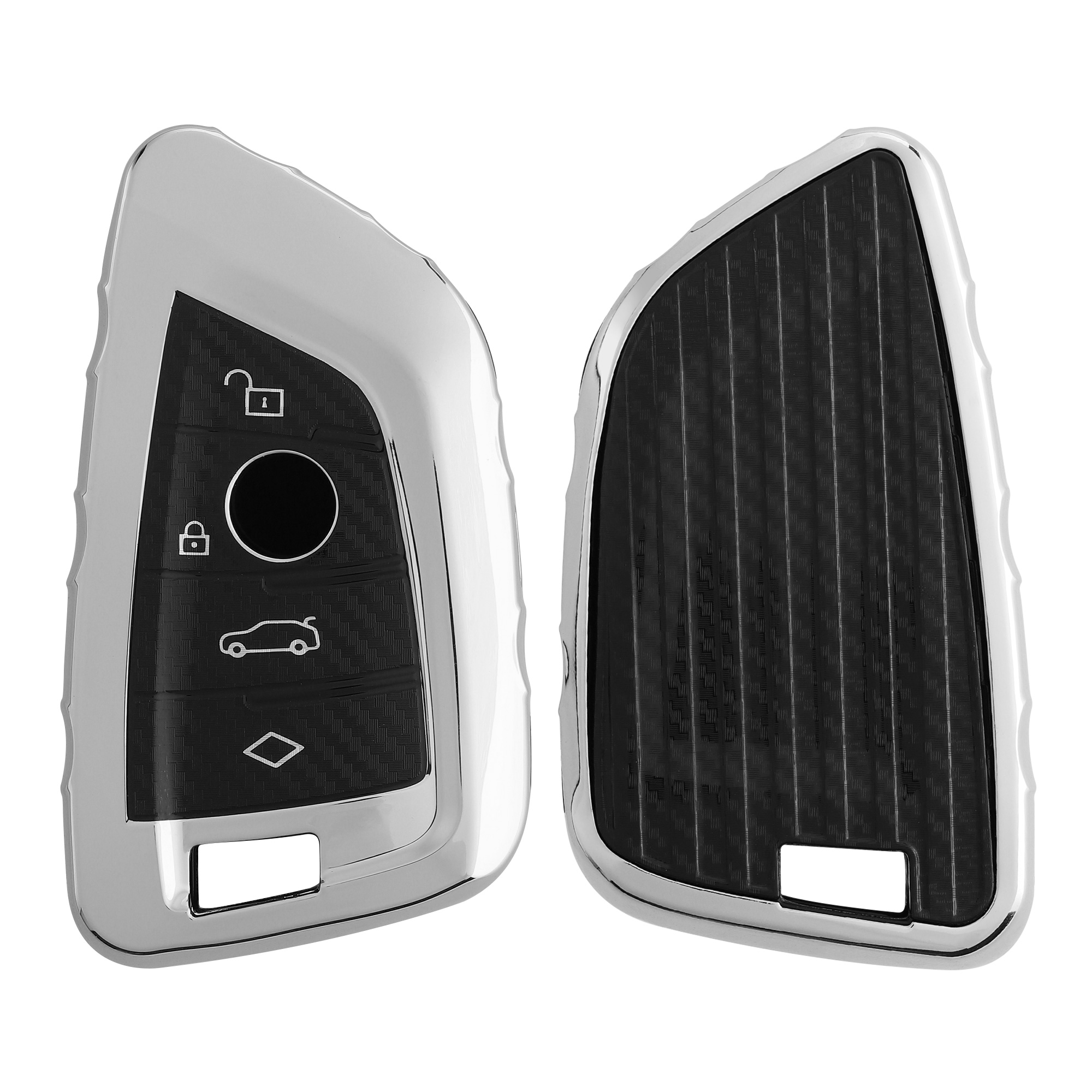 Pevné pouzdro na klíč od auta BMW 3 tlačítka Smart Key leskle stříbrné