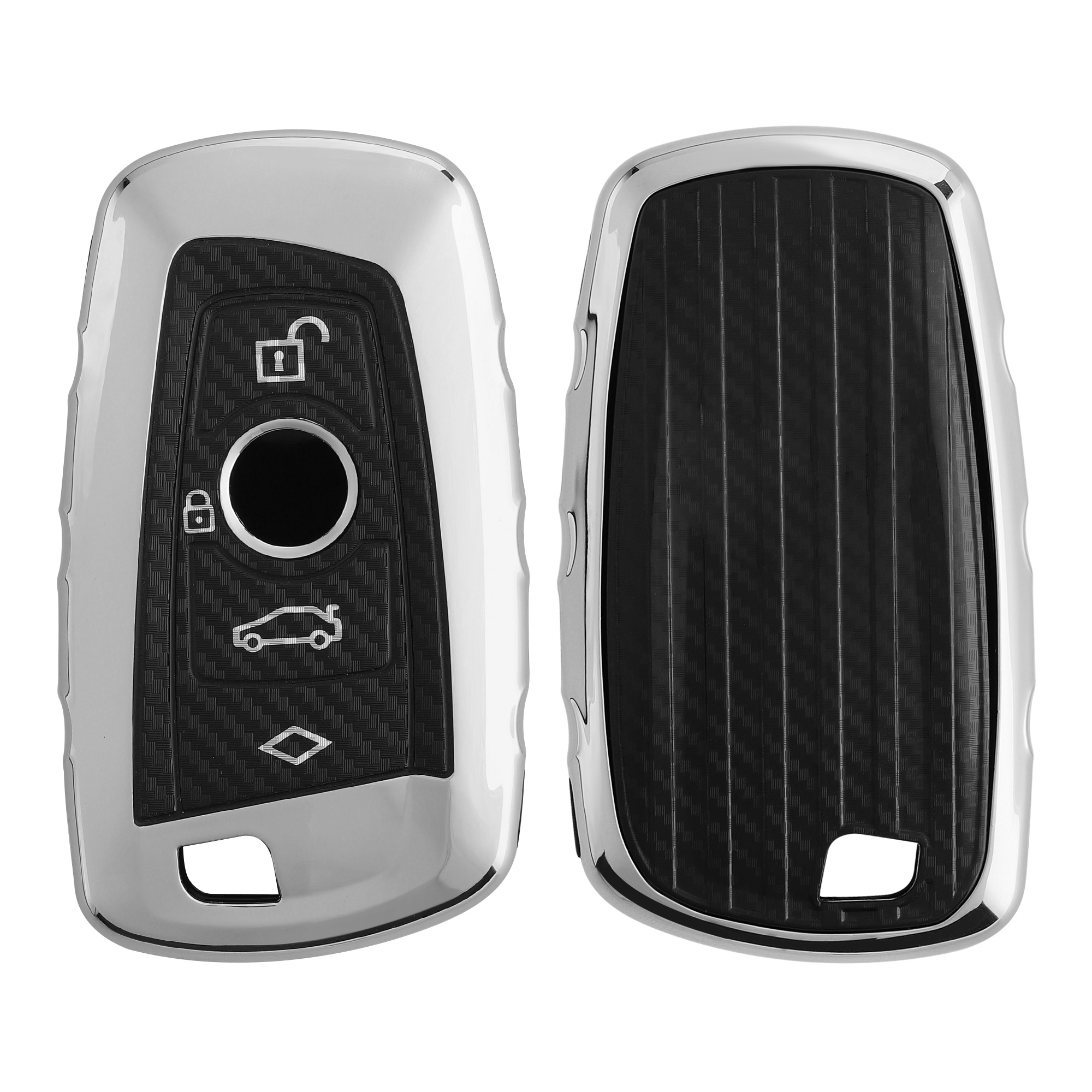 Pevné pouzdro na klíč od auta BMW 3 tlačítka Keyless Go leskle stříbrné
