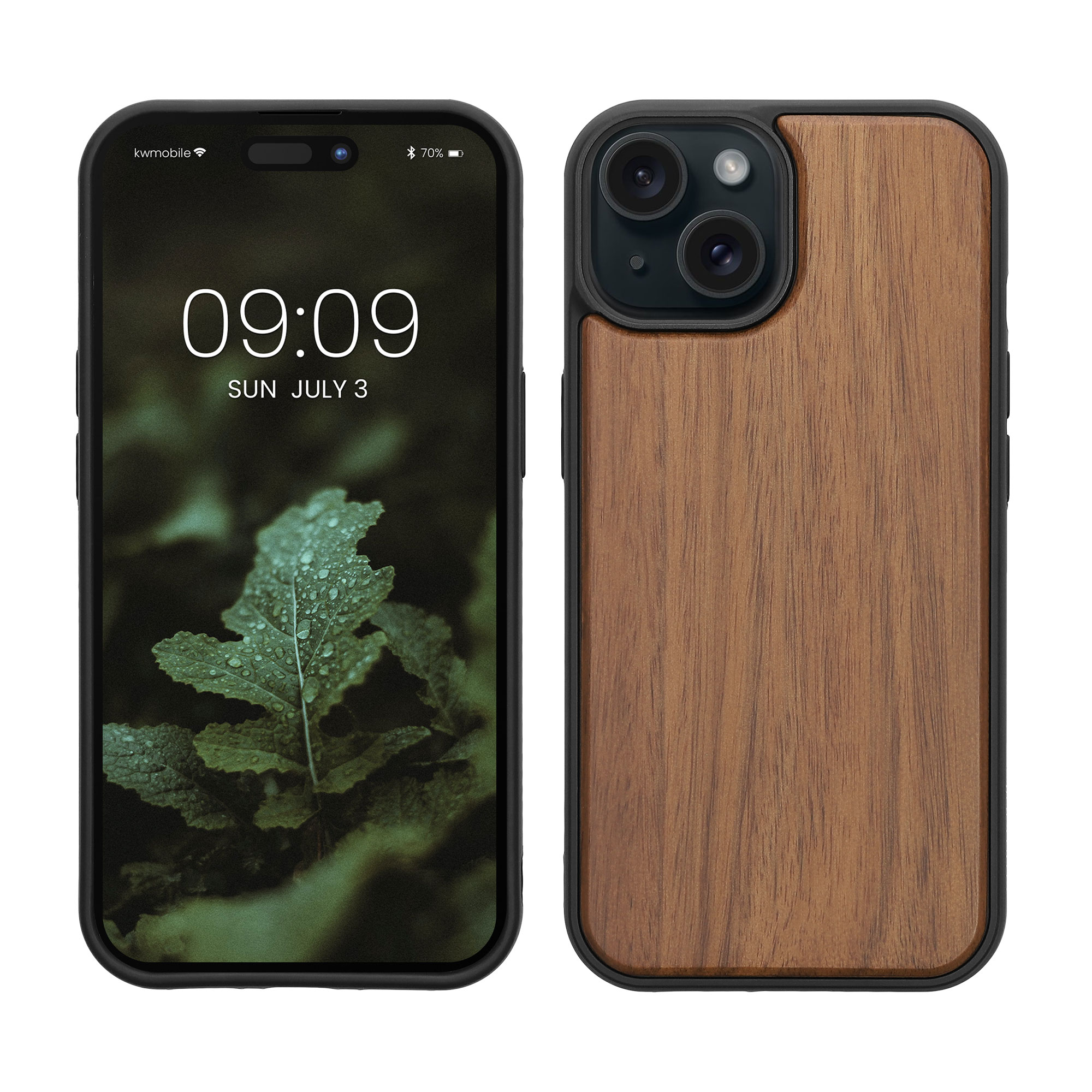 Pouzdro z pravého dřeva pro iPhone 15 kwmobile dřevěné - vintage hnědá / hnědá