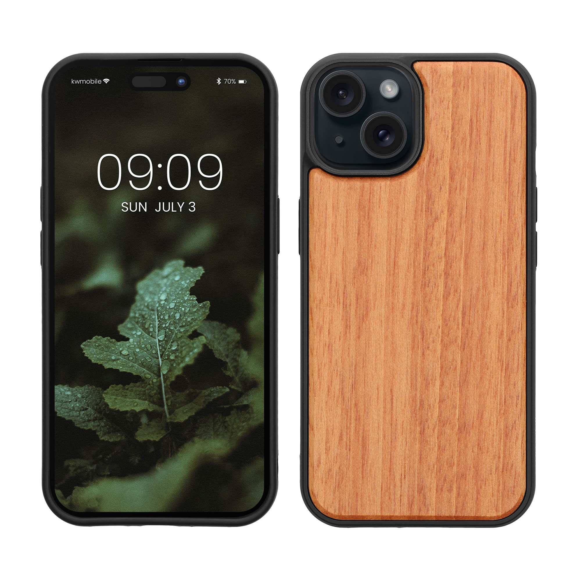 Pouzdro z pravého dřeva pro iPhone 15 kwmobile dřevěné - přírodní