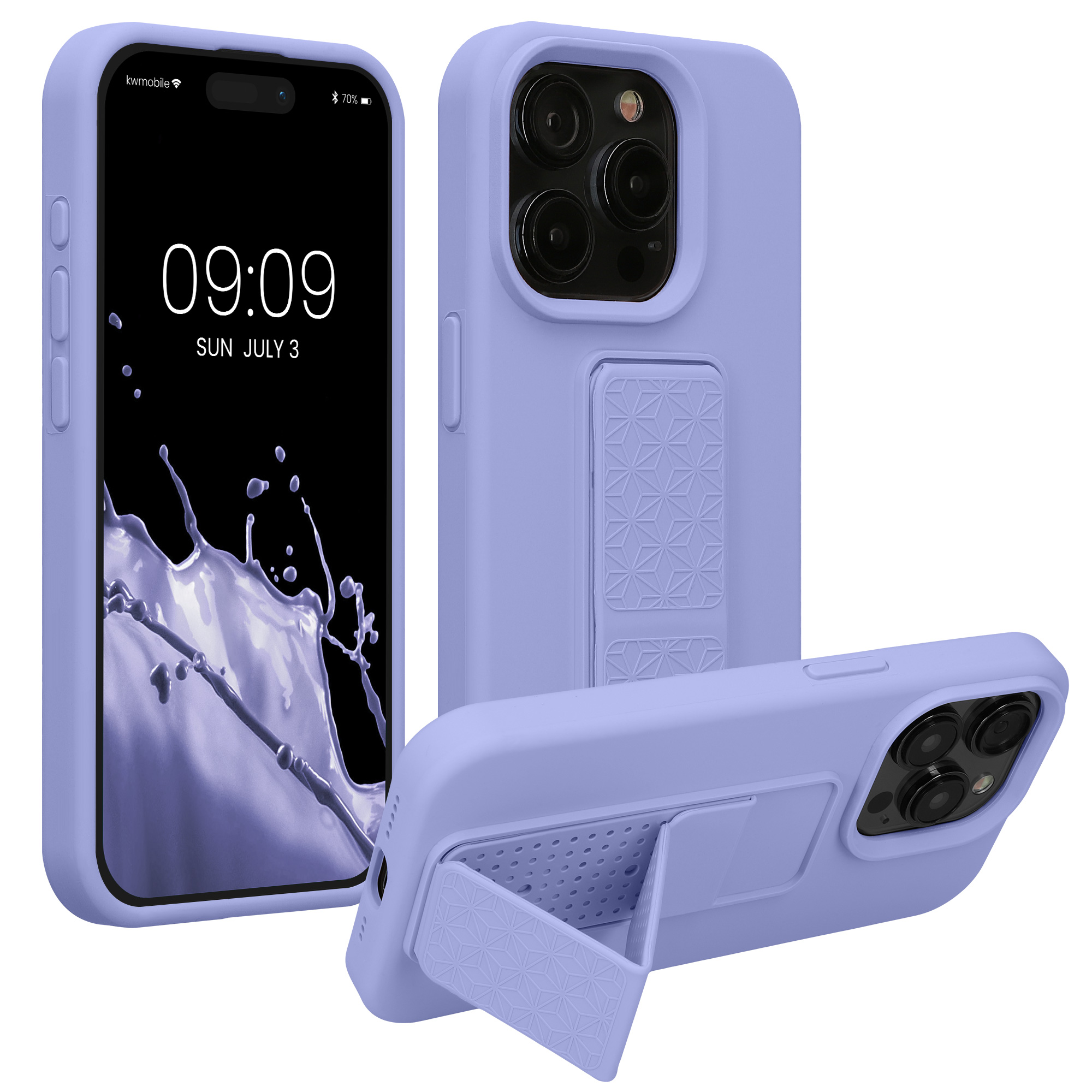 Kryt kwmobile s poutkem se stojánkem iPhone 15 Pro levandulová