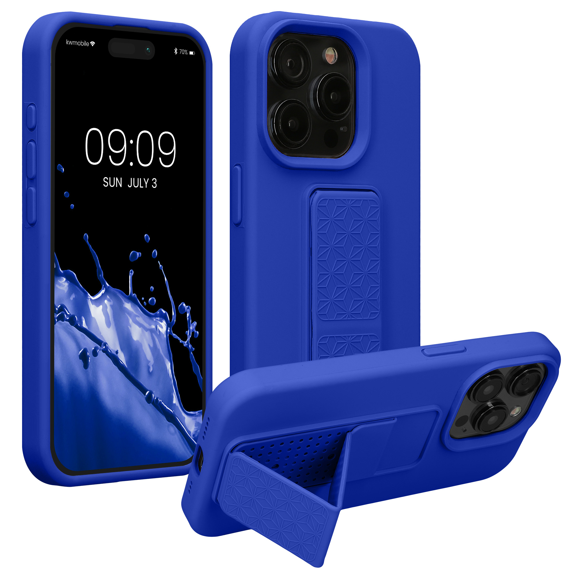 Kryt kwmobile s poutkem se stojánkem iPhone 15 Pro modrá