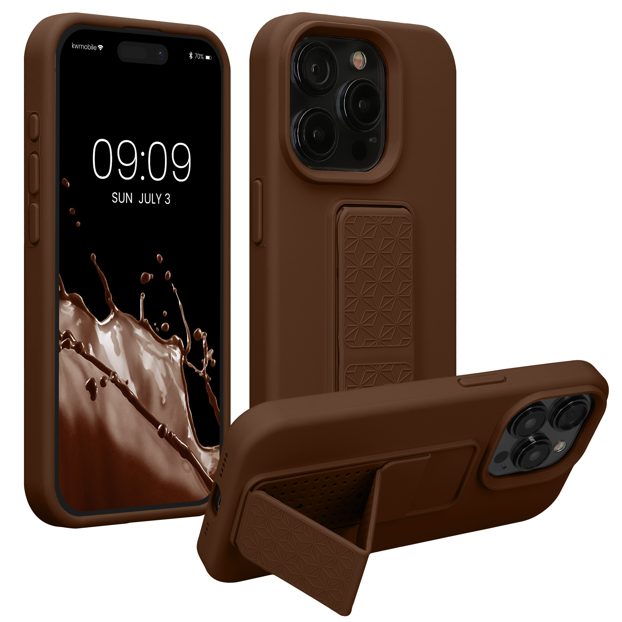 Kryt kwmobile s poutkem se stojánkem iPhone 15 Pro čokoládová