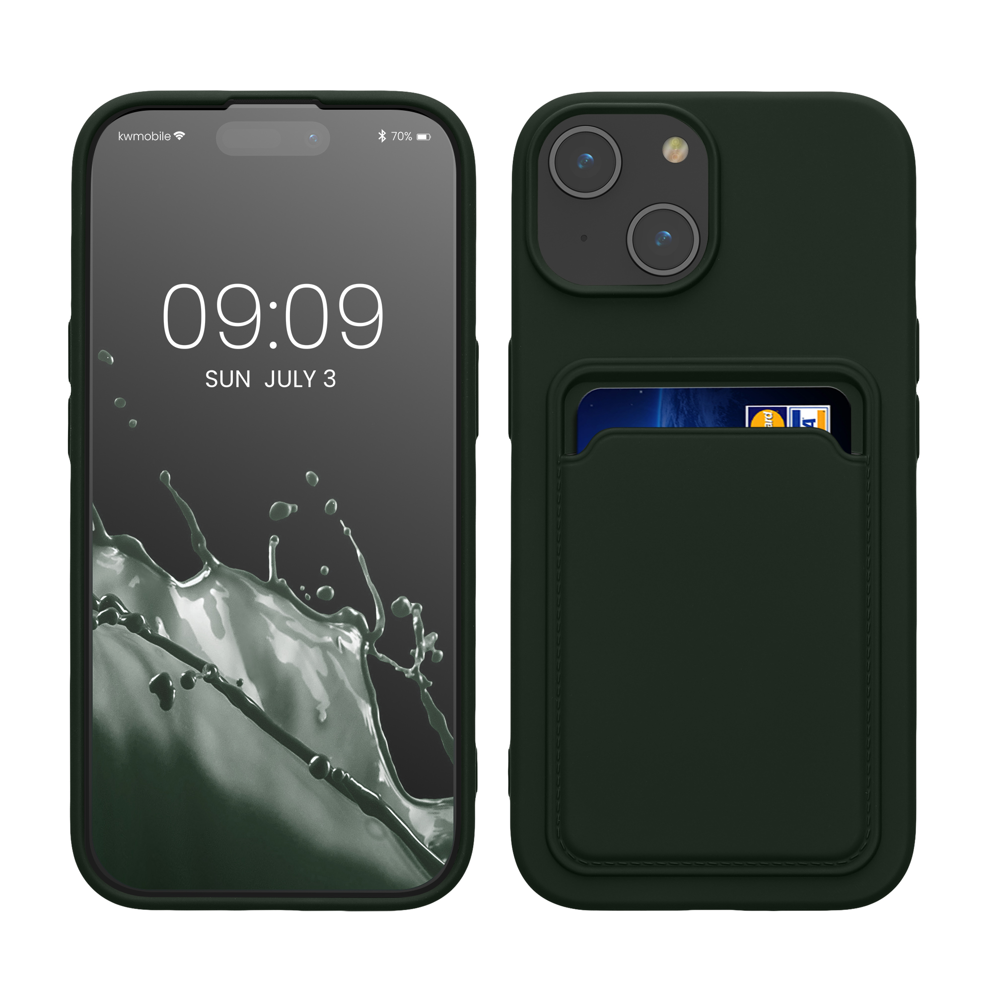 Kryt kwmobile s přihrádkou na kartu iPhone 15 zelená
