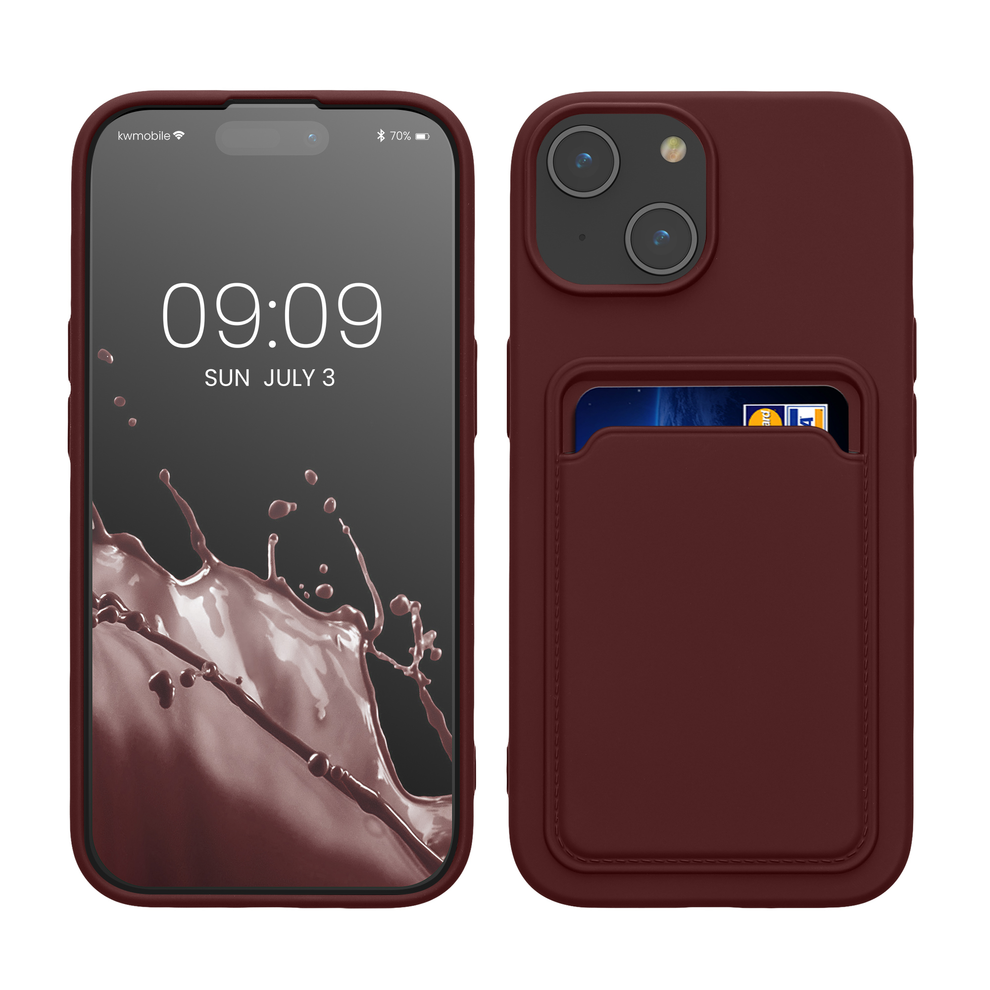 Kryt kwmobile s přihrádkou na kartu iPhone 15 červenohnědá
