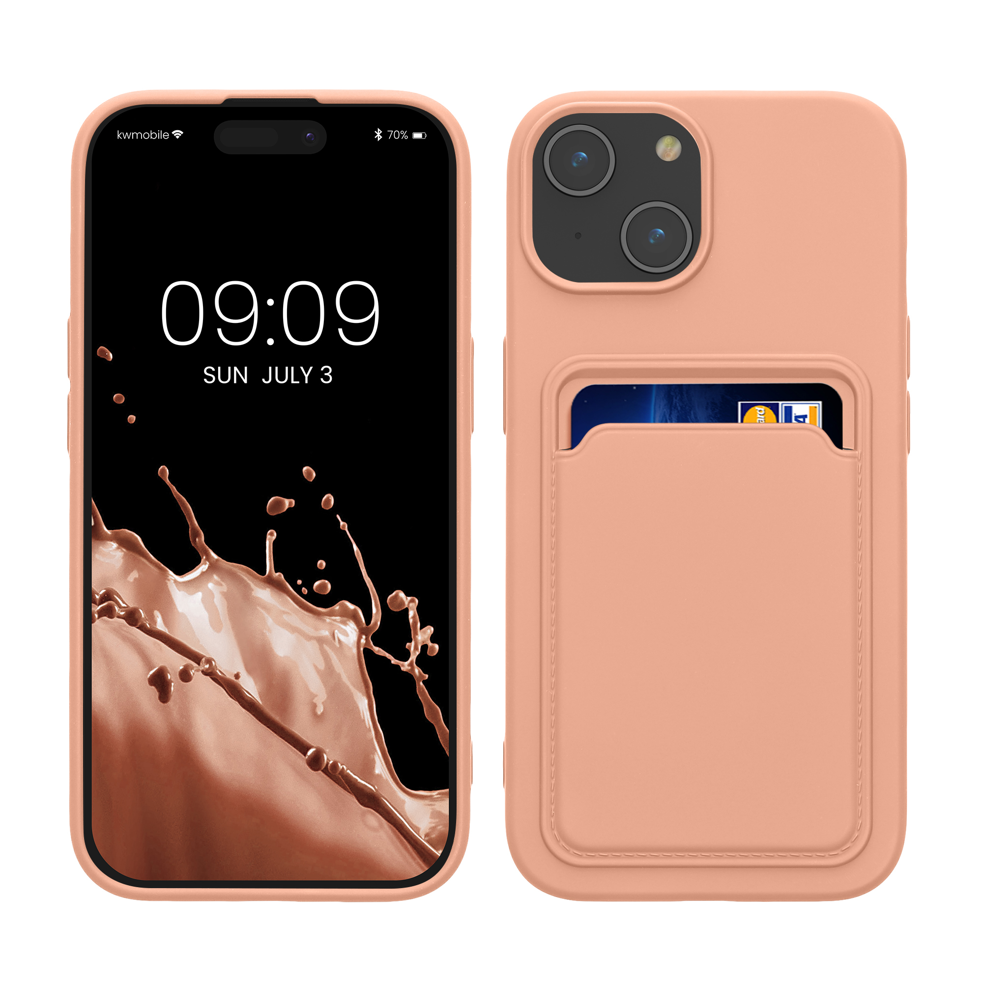 Kryt kwmobile s přihrádkou na kartu iPhone 15 růžová