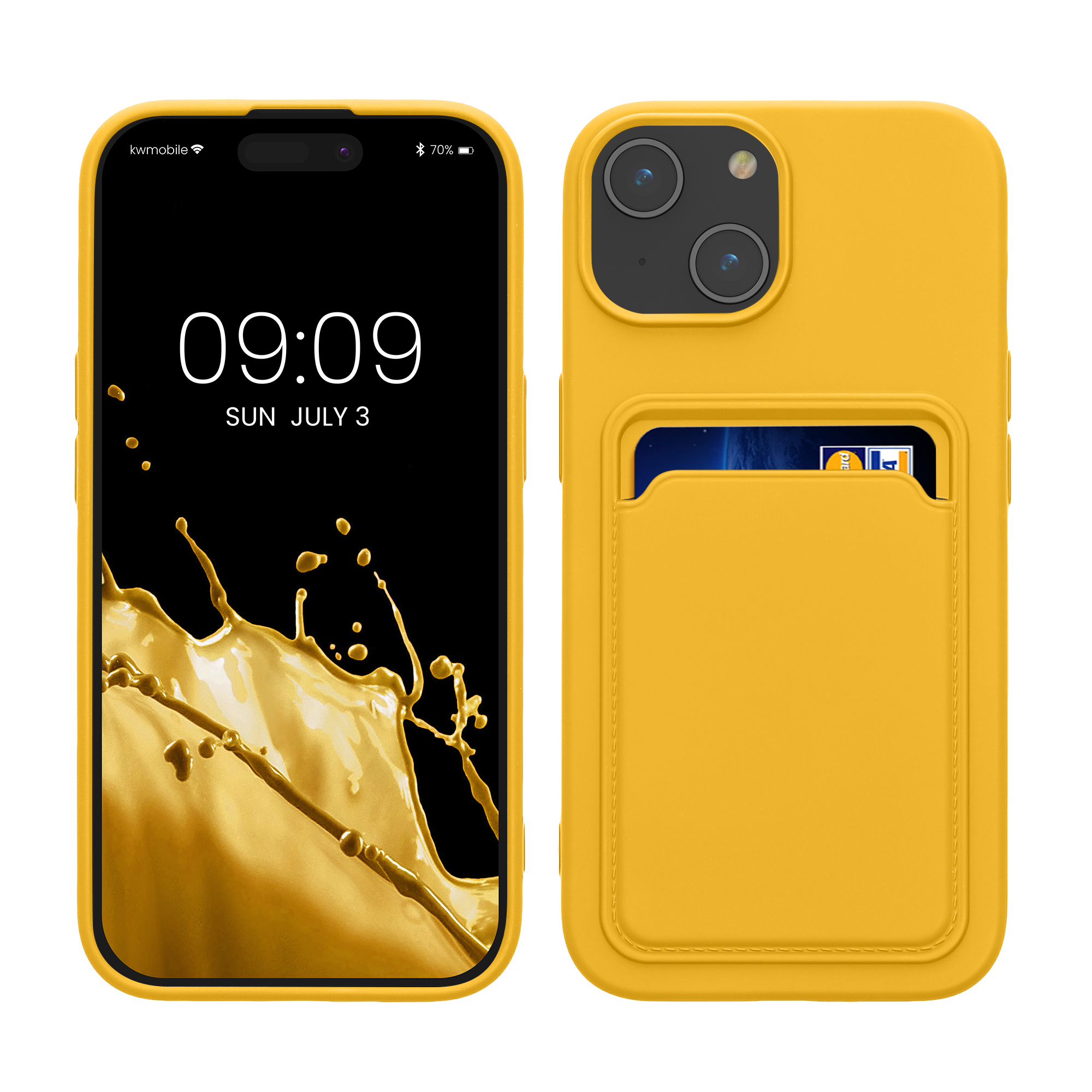 Pouzdro pro Apple iPhone 15 s přihrádkou na kartu kwmobile kapsa na kartu TPU - zářivě žlutá