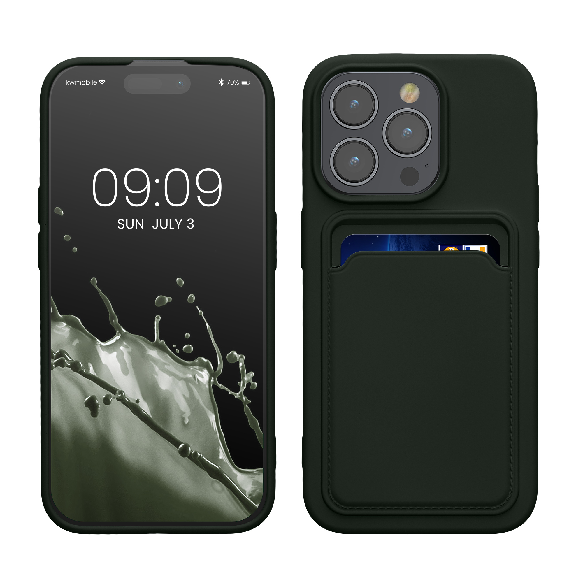 Kryt s přihrádkou na kartu kwmobile pro iPhone 15 Pro - tmavě zelená