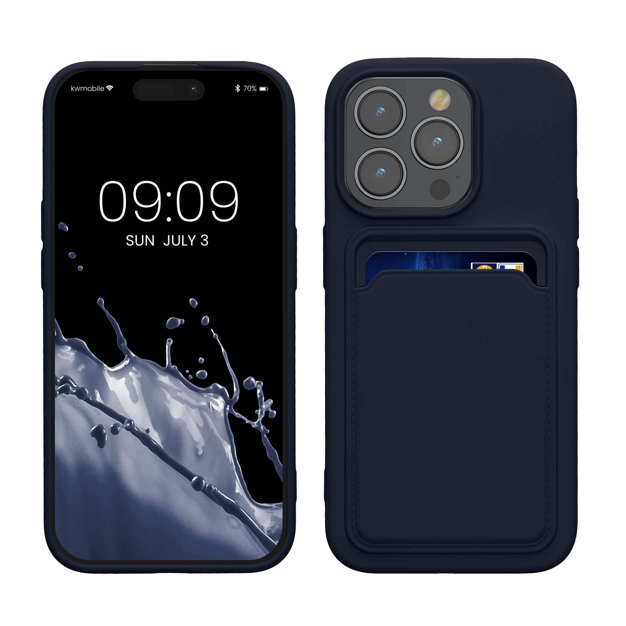 Kryt s přihrádkou na kartu kwmobile pro iPhone 15 Pro - tmavě modrá
