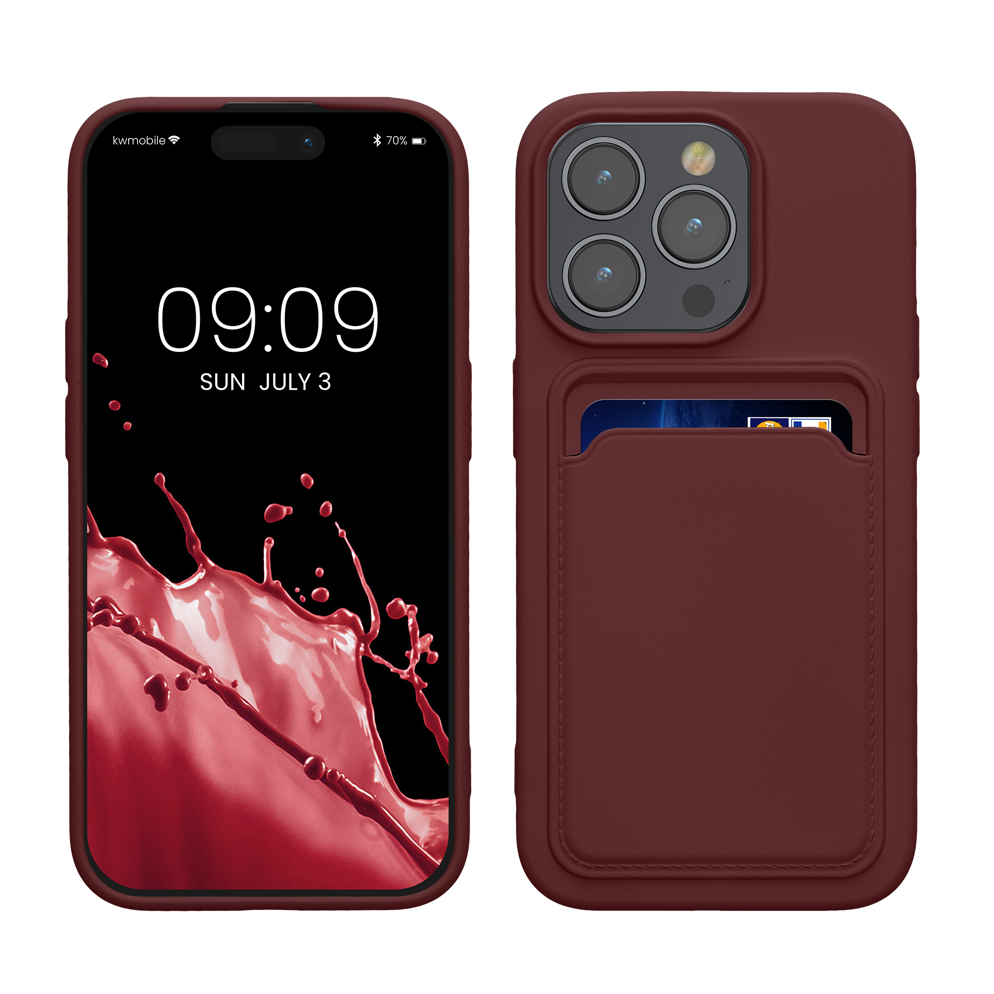 Kryt kwmobile s přihrádkou na kartu iPhone 15 Pro červenohnědá