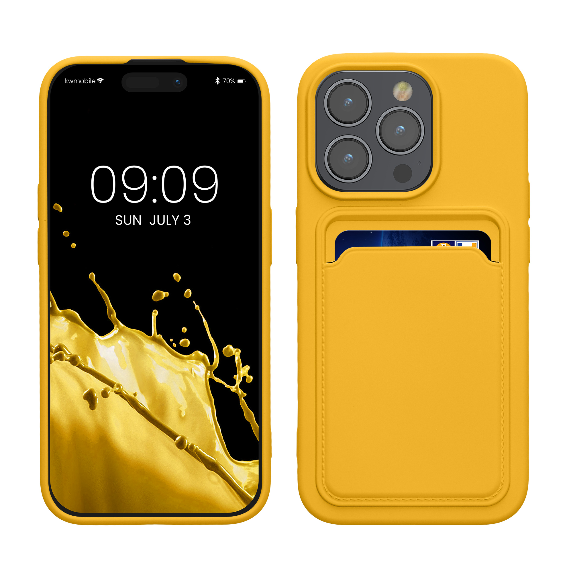 Kryt s přihrádkou na kartu kwmobile pro iPhone 15 Pro - zářivě žlutá