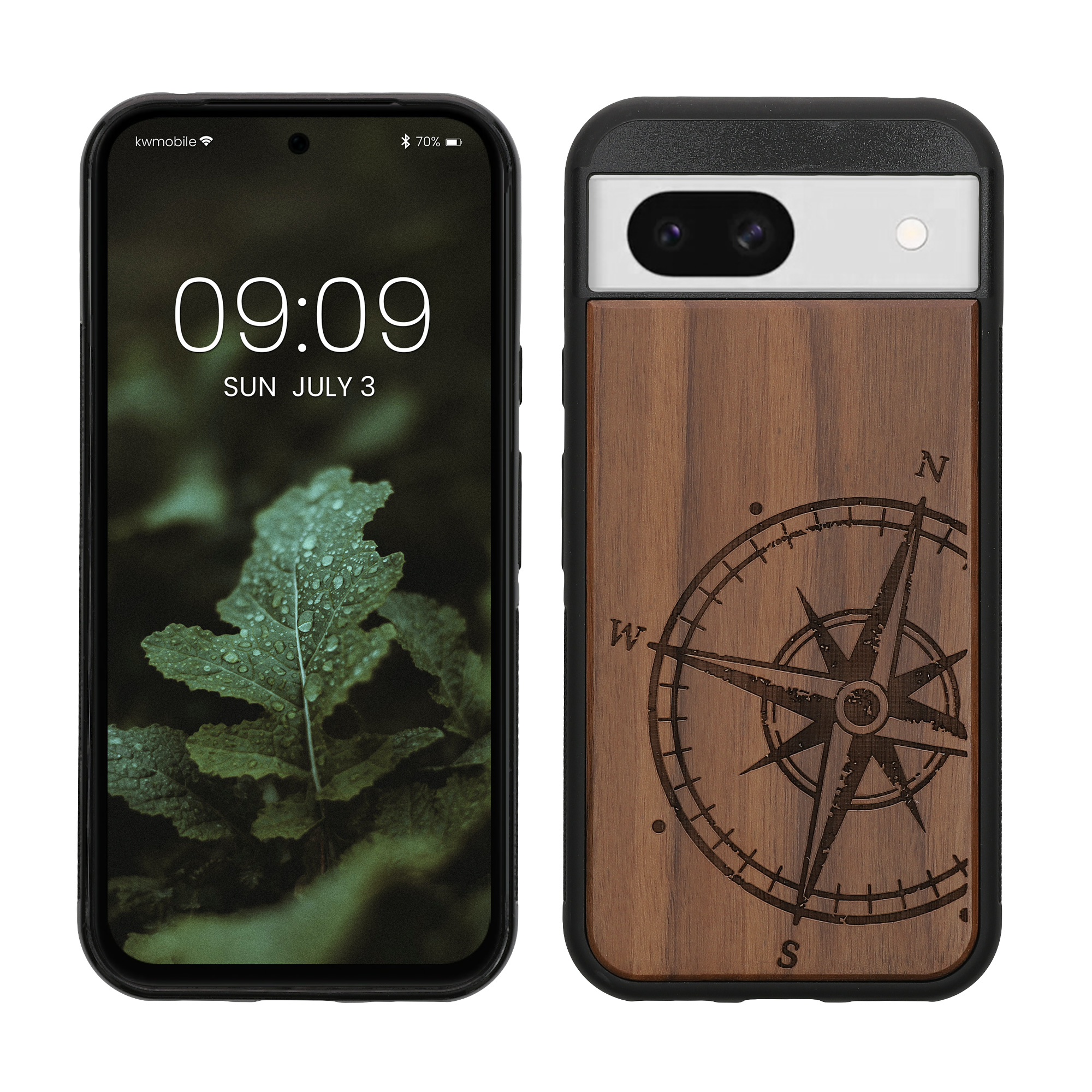 Dřevěný kryt kwmobile pro Google Pixel 8a - Hard Cover in Dark Brown