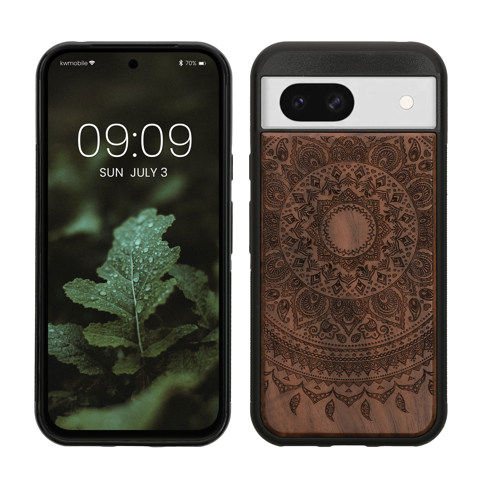 Dřevěný kryt na mobil kwmobile dřevěný pro Google Pixel 8a - tmavě hnědá