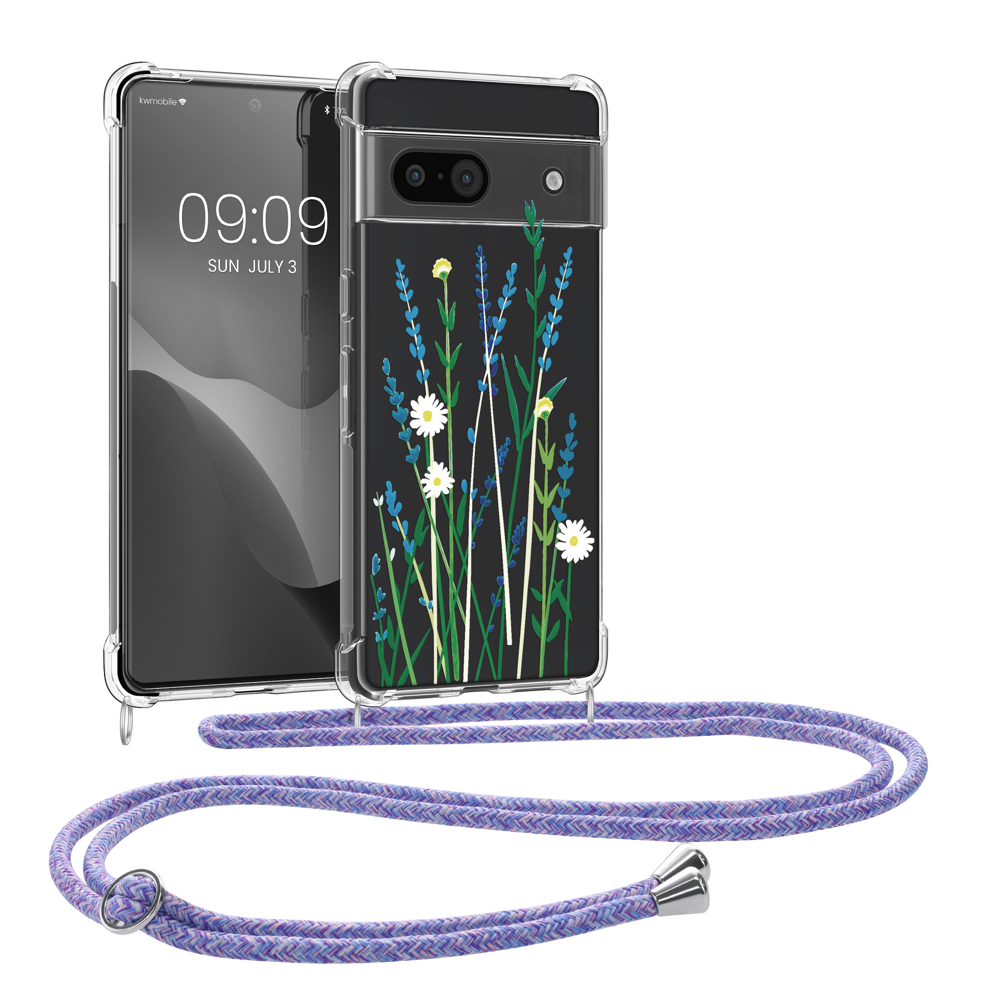 Crossbody kryt kwmobile pro Google Pixel 8a - Wild Flowers Lavender / Green / Transparent