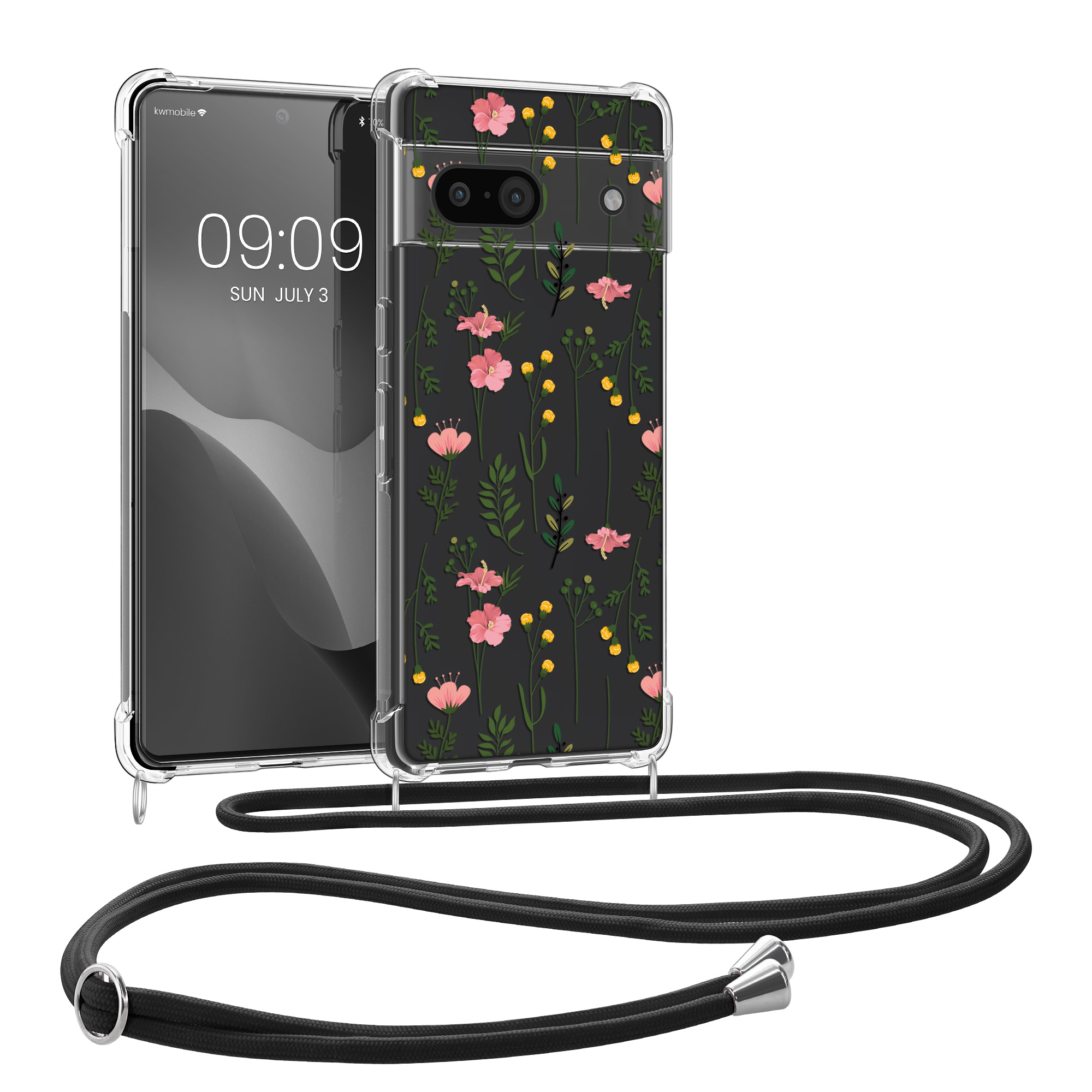 Crossbody kryt kwmobile pro Google Pixel 8a - Gentle Wildflowers Pink / Green / Transparent