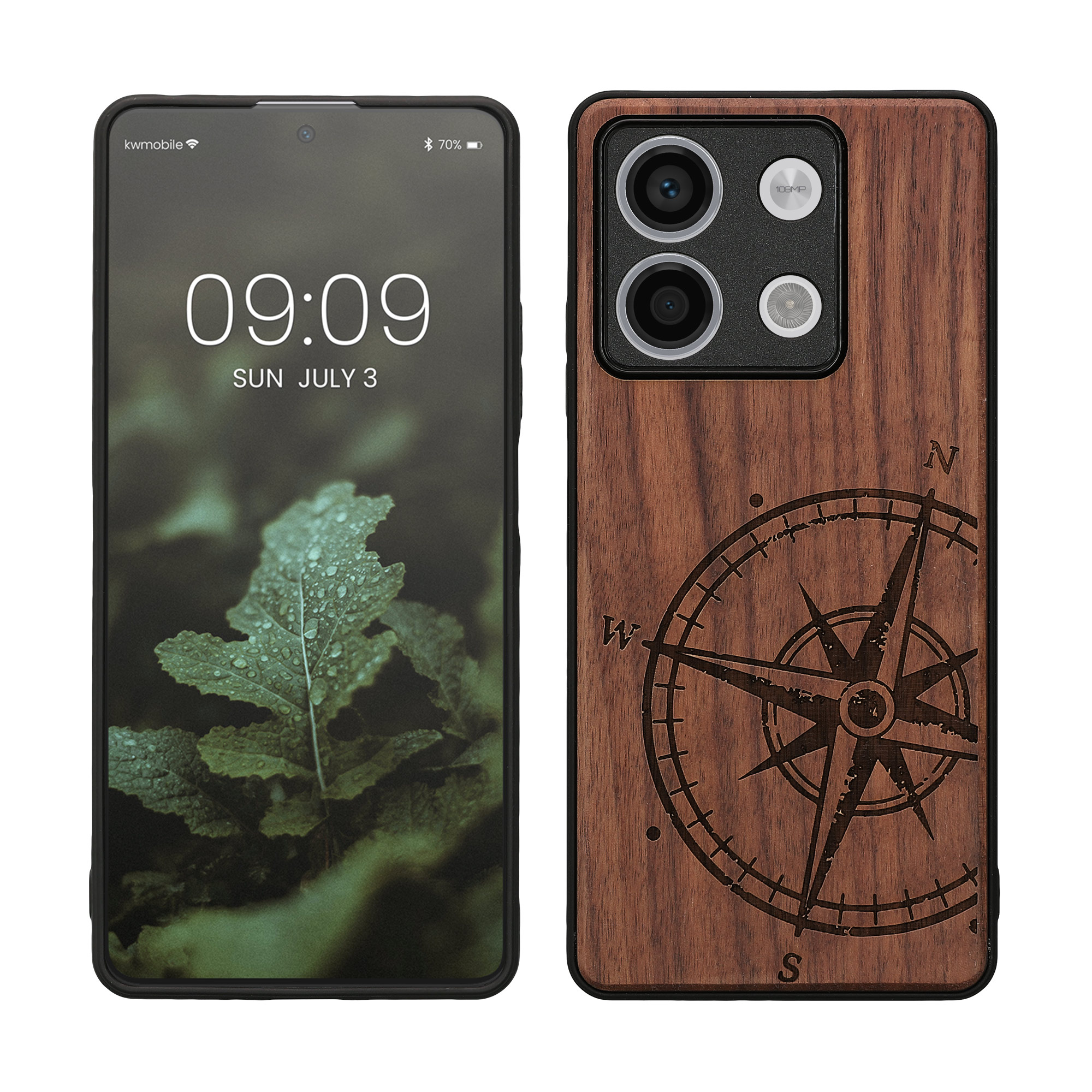 Dřevěný kryt Xiaomi Redmi Note 13 5G TPU nárazník tmavě hnědá kwmobile