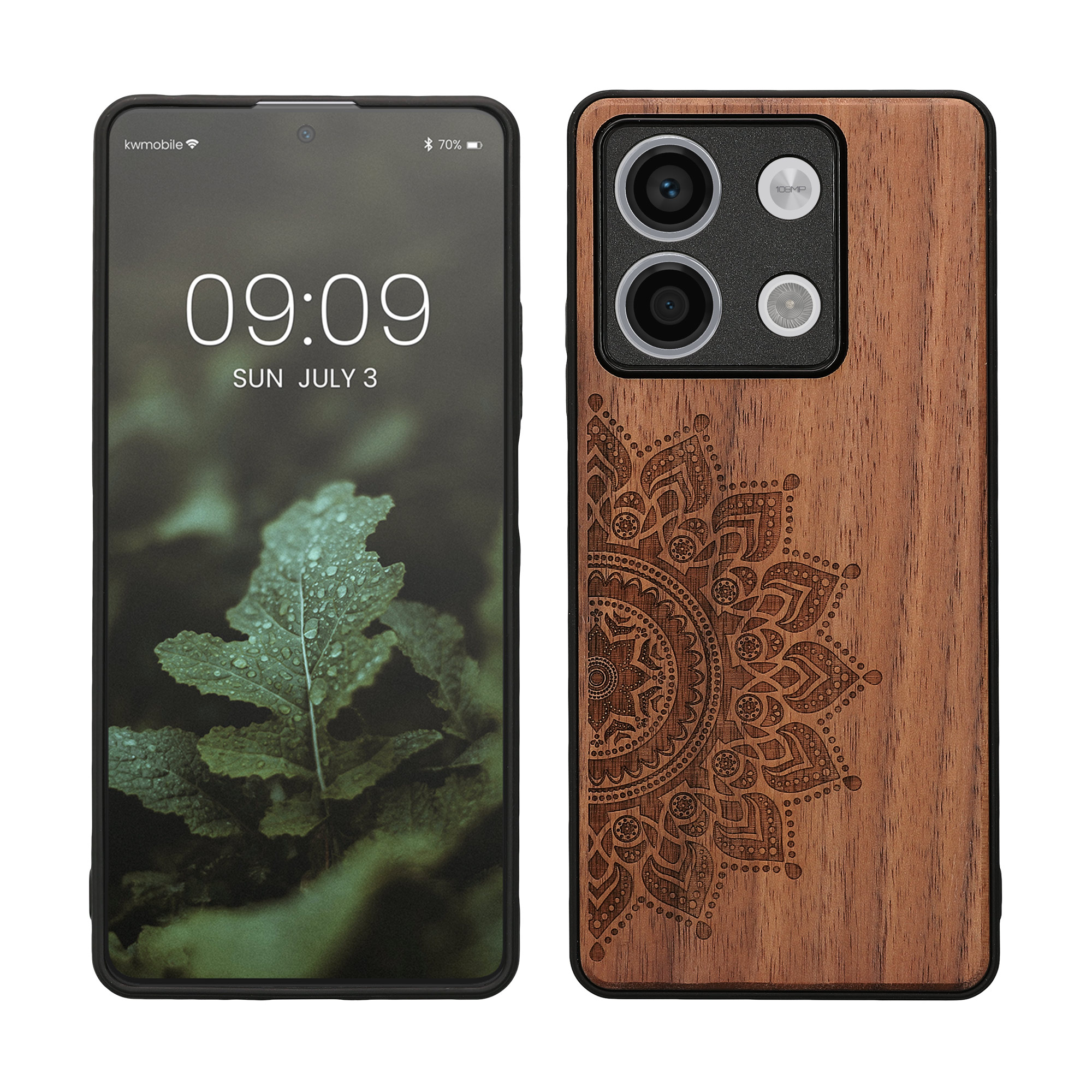 Dřevěný kryt Xiaomi Redmi Note 13 5G TPU nárazník tmavě hnědá kwmobile