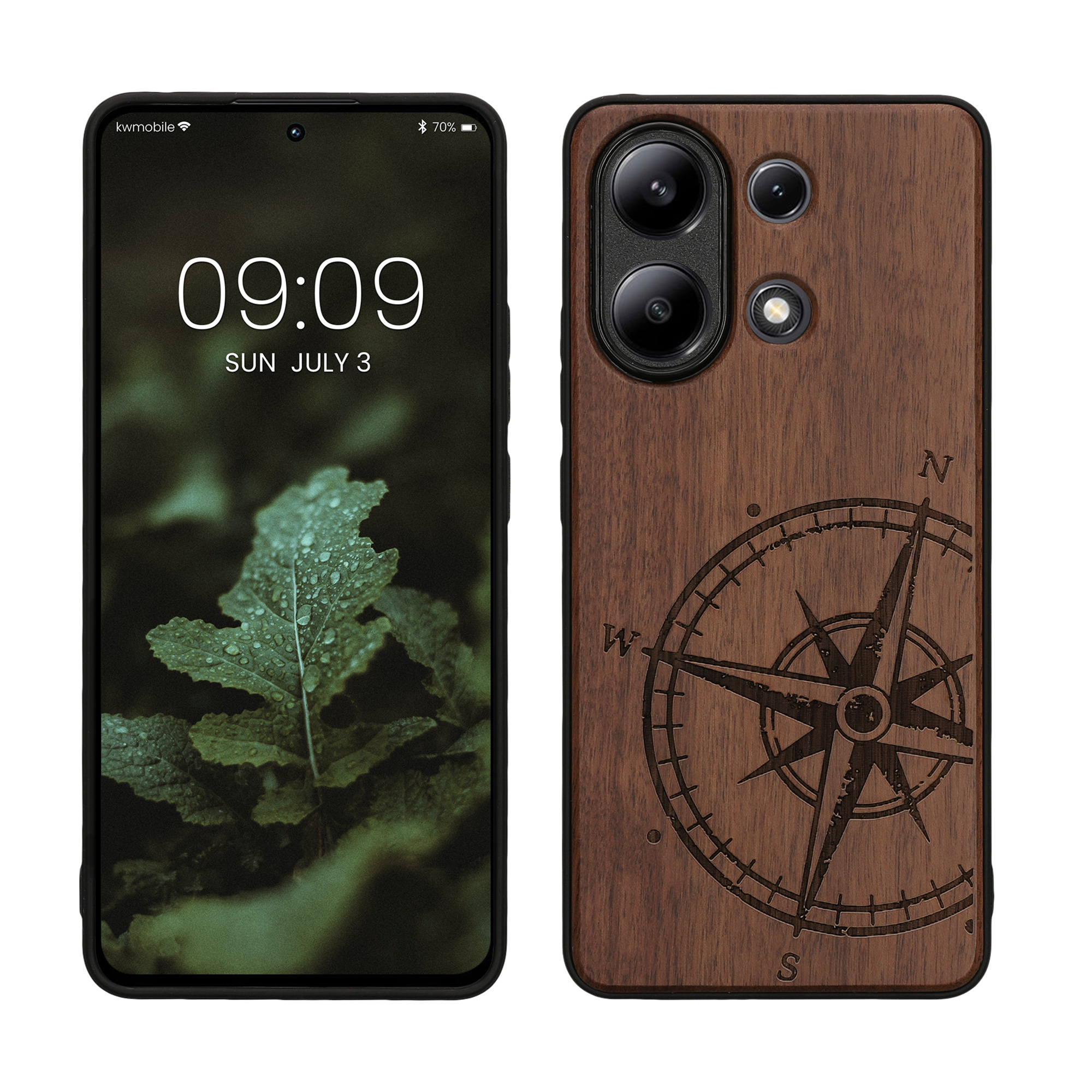 Dřevěný kryt Xiaomi Redmi Note 13 4G TPU nárazník tmavě hnědá kwmobile