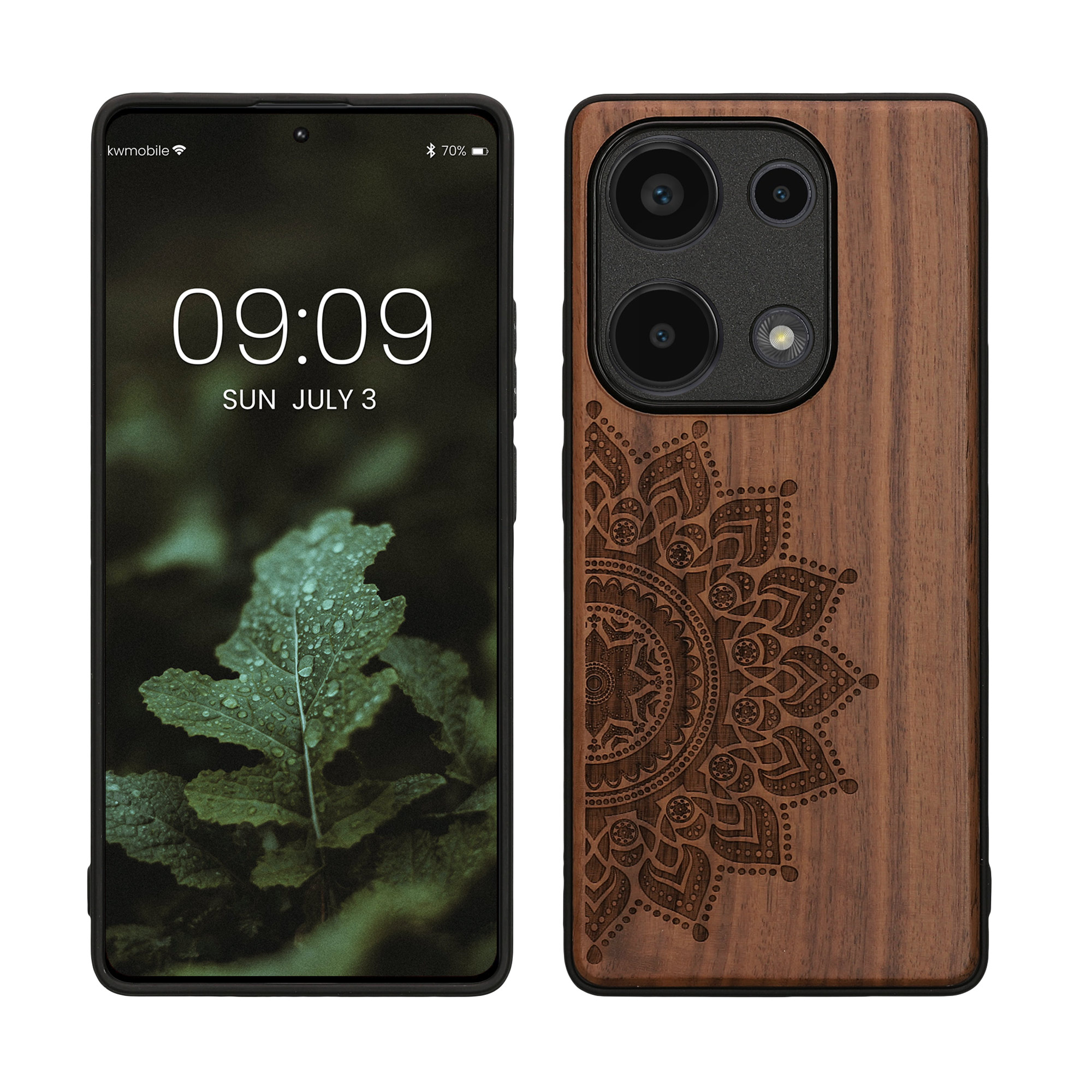 Dřevěný kryt Xiaomi Redmi Note 13 Pro 4G TPU nárazník tmavě hnědá kwmobile