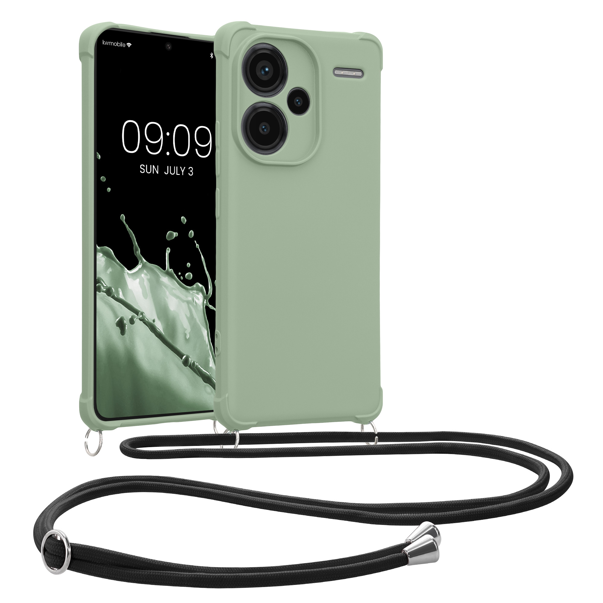 Kryt Xiaomi Redmi Note 13 Pro+ 5G crossbody popruh TPU šedozelená kwmobile