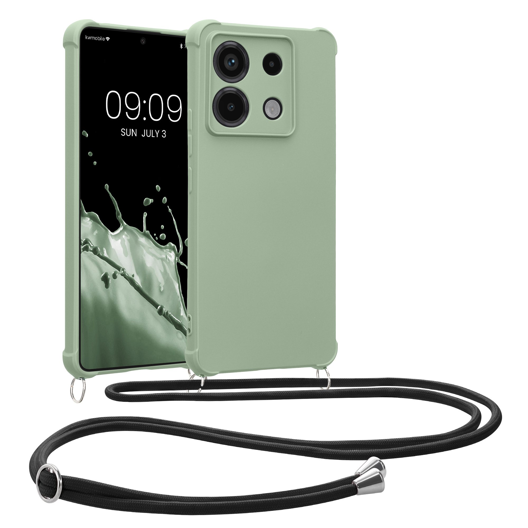 Kryt Xiaomi Redmi Note 13 Pro 5G crossbody popruh TPU šedozelená kwmobile