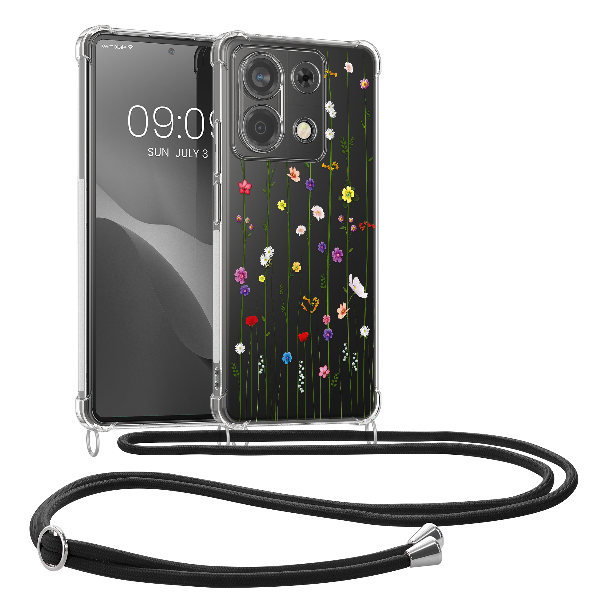Kryt Xiaomi Redmi Note 13 Pro 5G crossbody popruh divoké kvítí - vícebarevná kwmobile